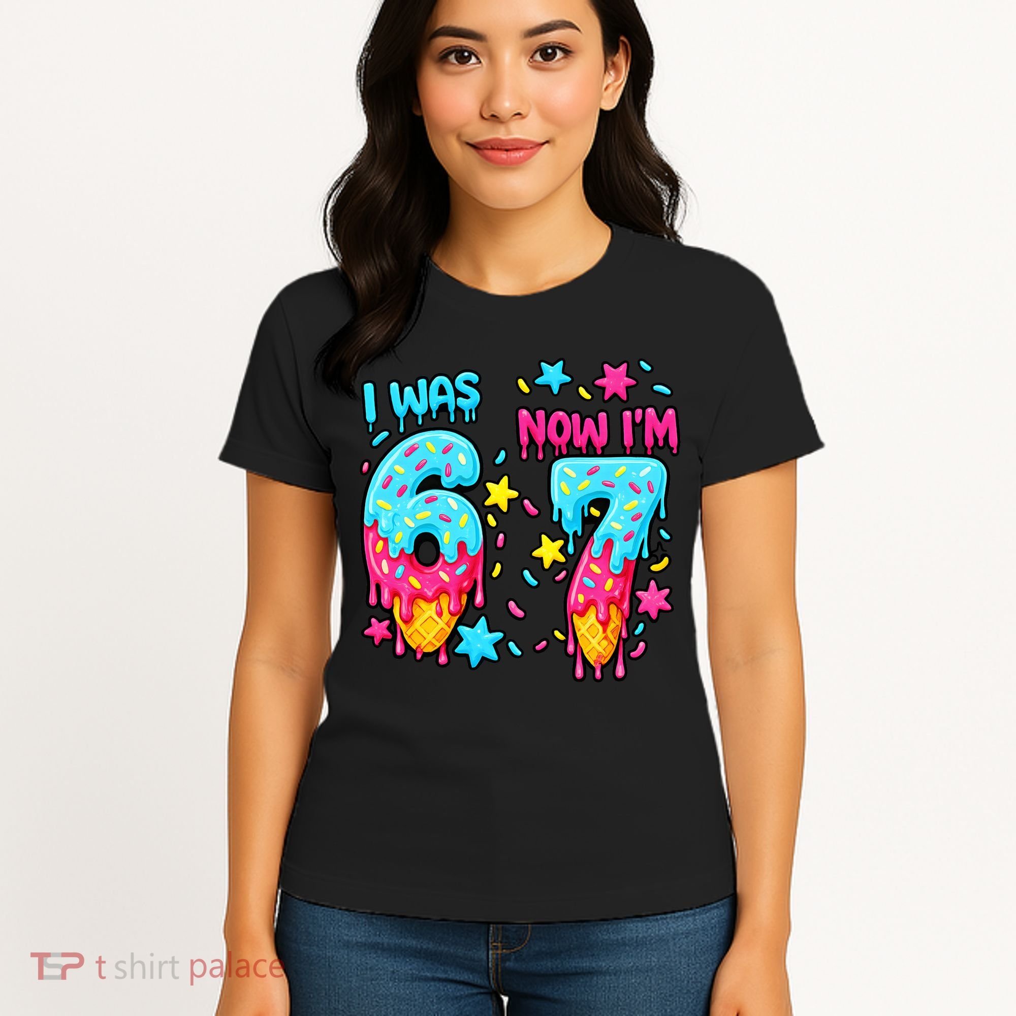  Was 6 Now I'm 7th Birthday Ice Cream Drip 6-7 Meme Women's T-Shirt