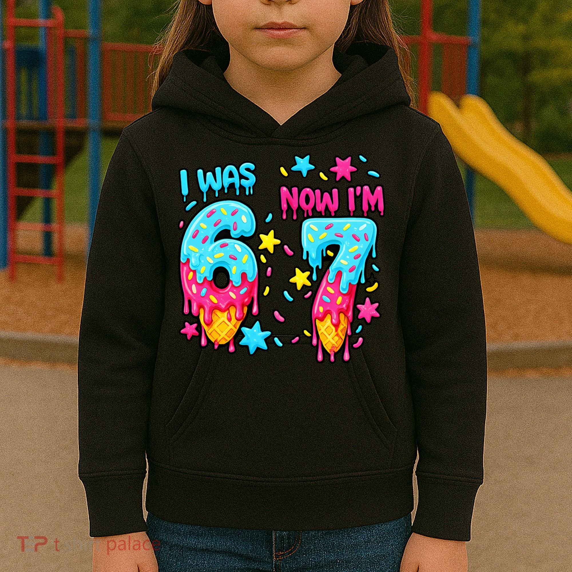  Was 6 Now I'm 7th Birthday Ice Cream Drip 6-7 Meme Kids Hoodie