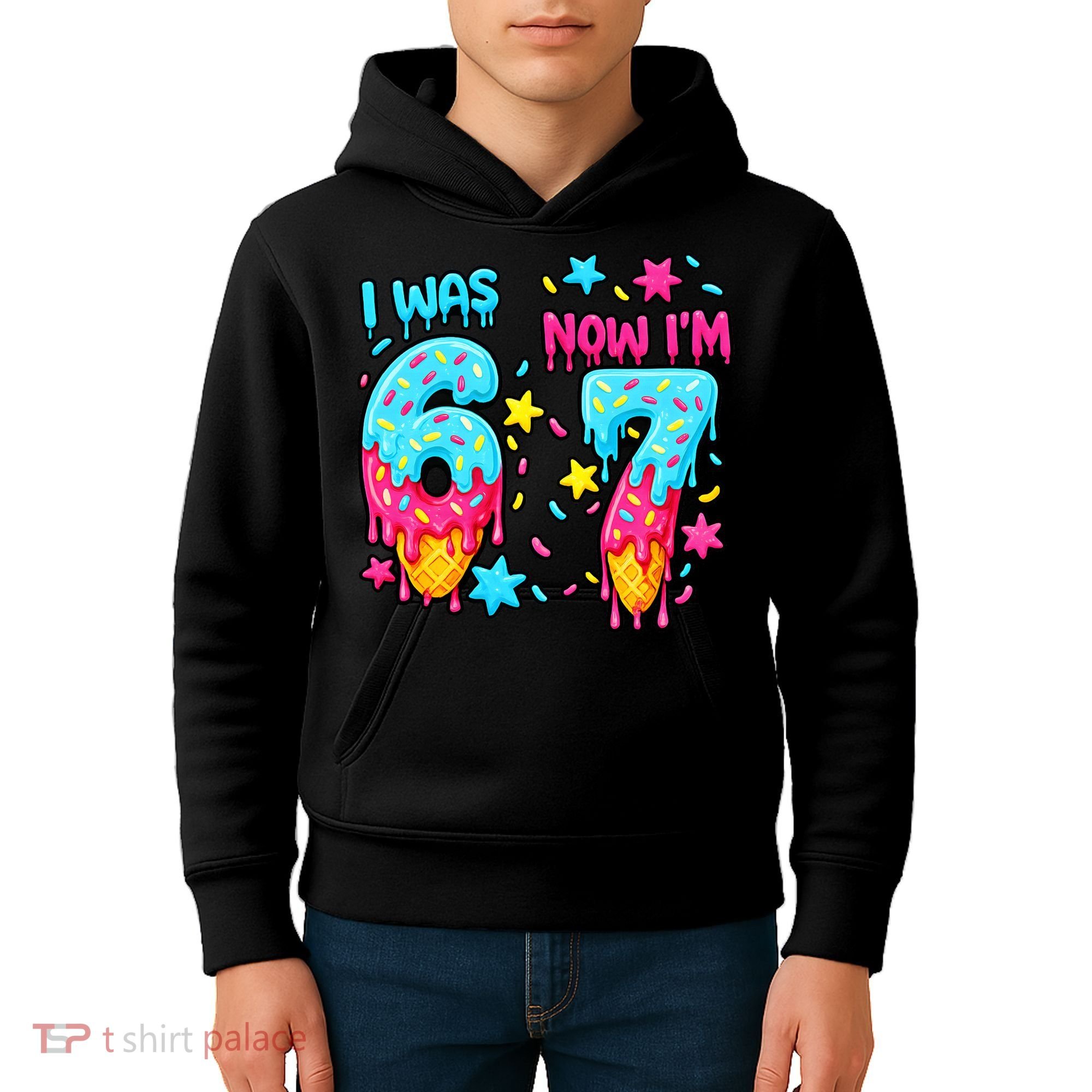  Was 6 Now I'm 7th Birthday Ice Cream Drip 6-7 Meme Kids Hoodie