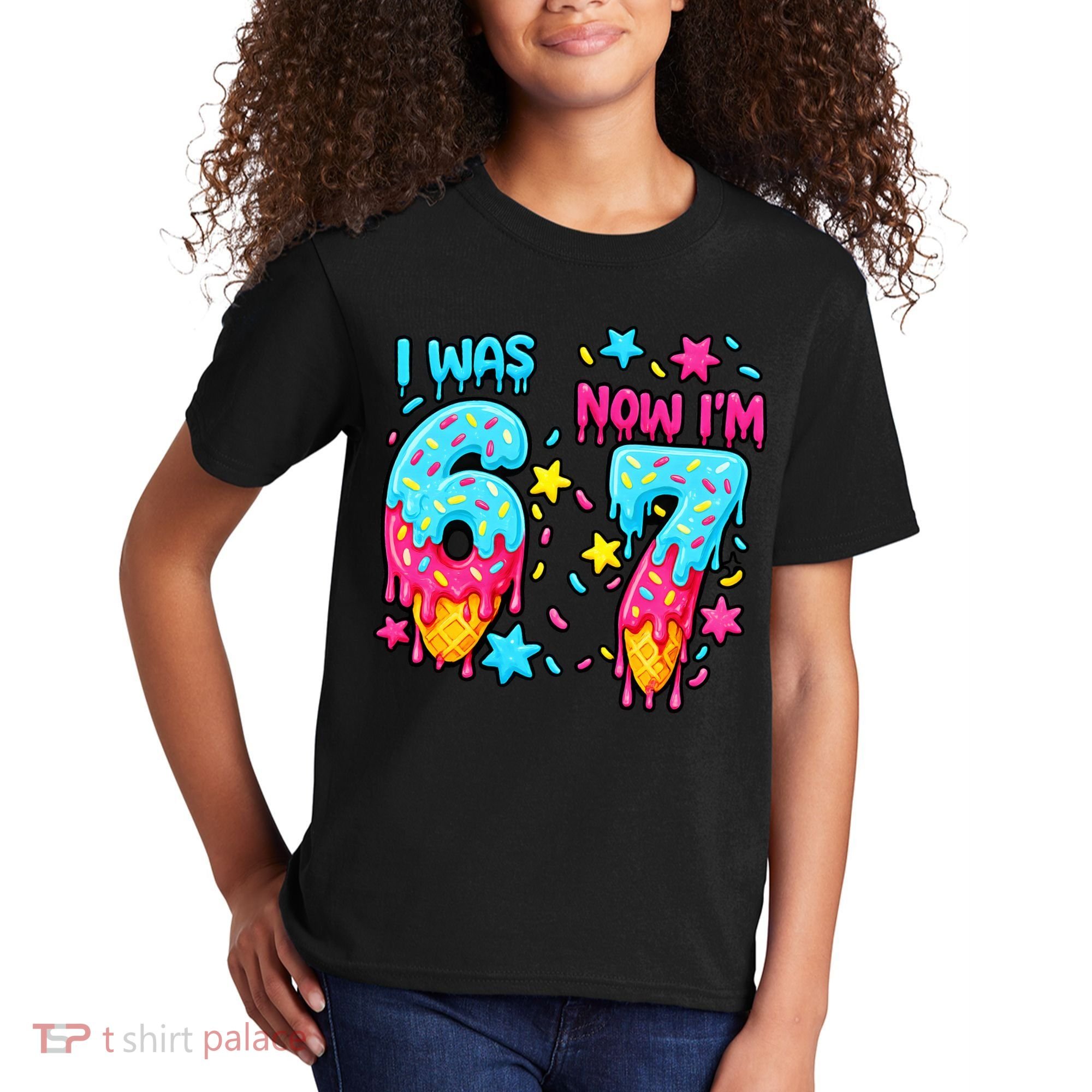  Was 6 Now I'm 7th Birthday Ice Cream Drip 6-7 Meme Kids T-Shirt