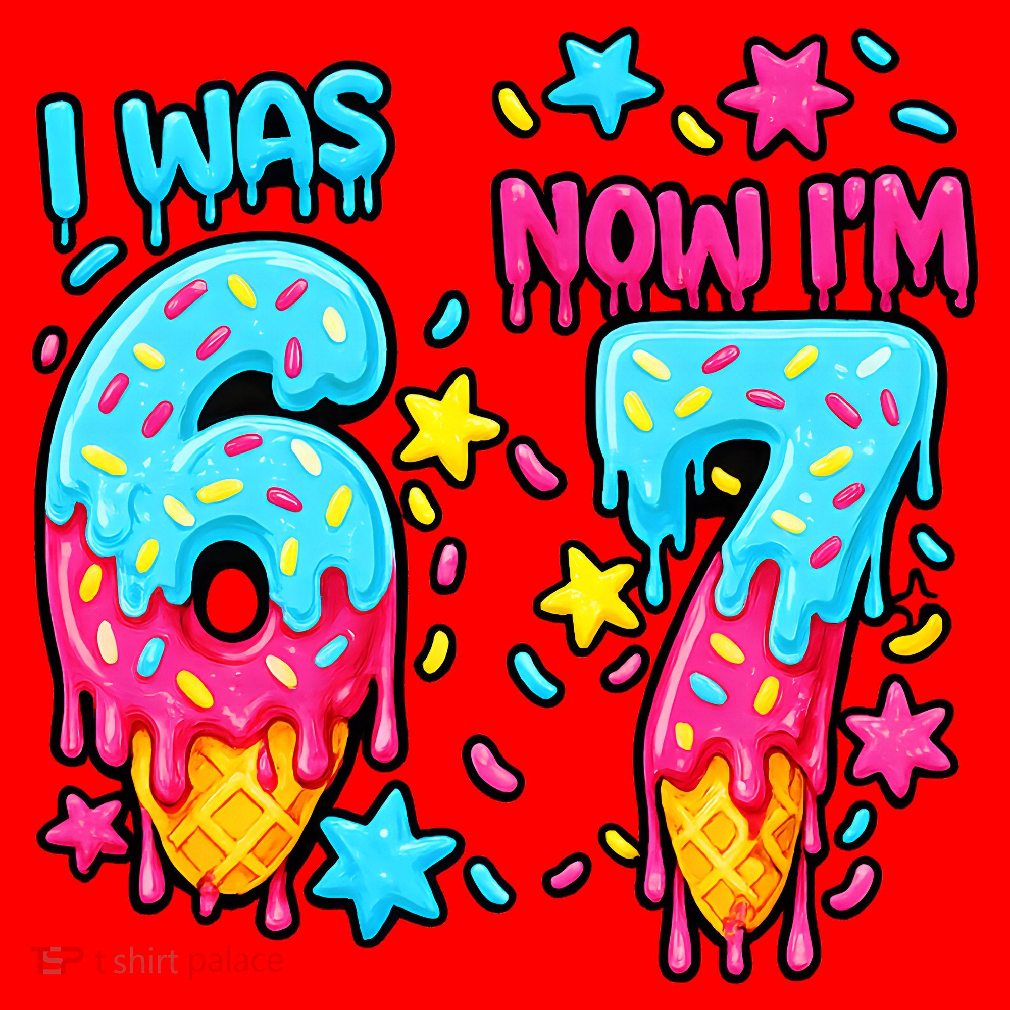  Was 6 Now I'm 7th Birthday Ice Cream Drip 6-7 Meme Santa Hat