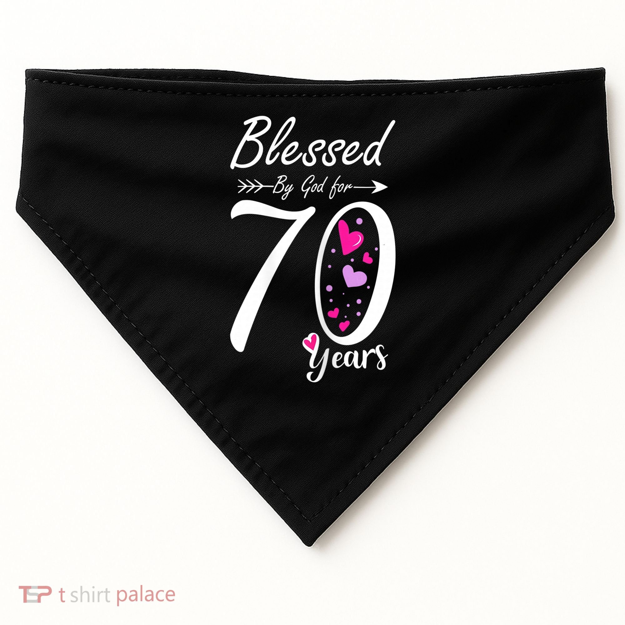 Wo 70th Birthday Tee Gift and Blessed for 70 Years Birthday USA-Made Doggie Bandana