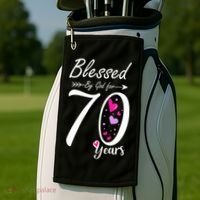Wo 70th Birthday Tee Gift and Blessed for 70 Years Birthday Golf Towel thumb 2