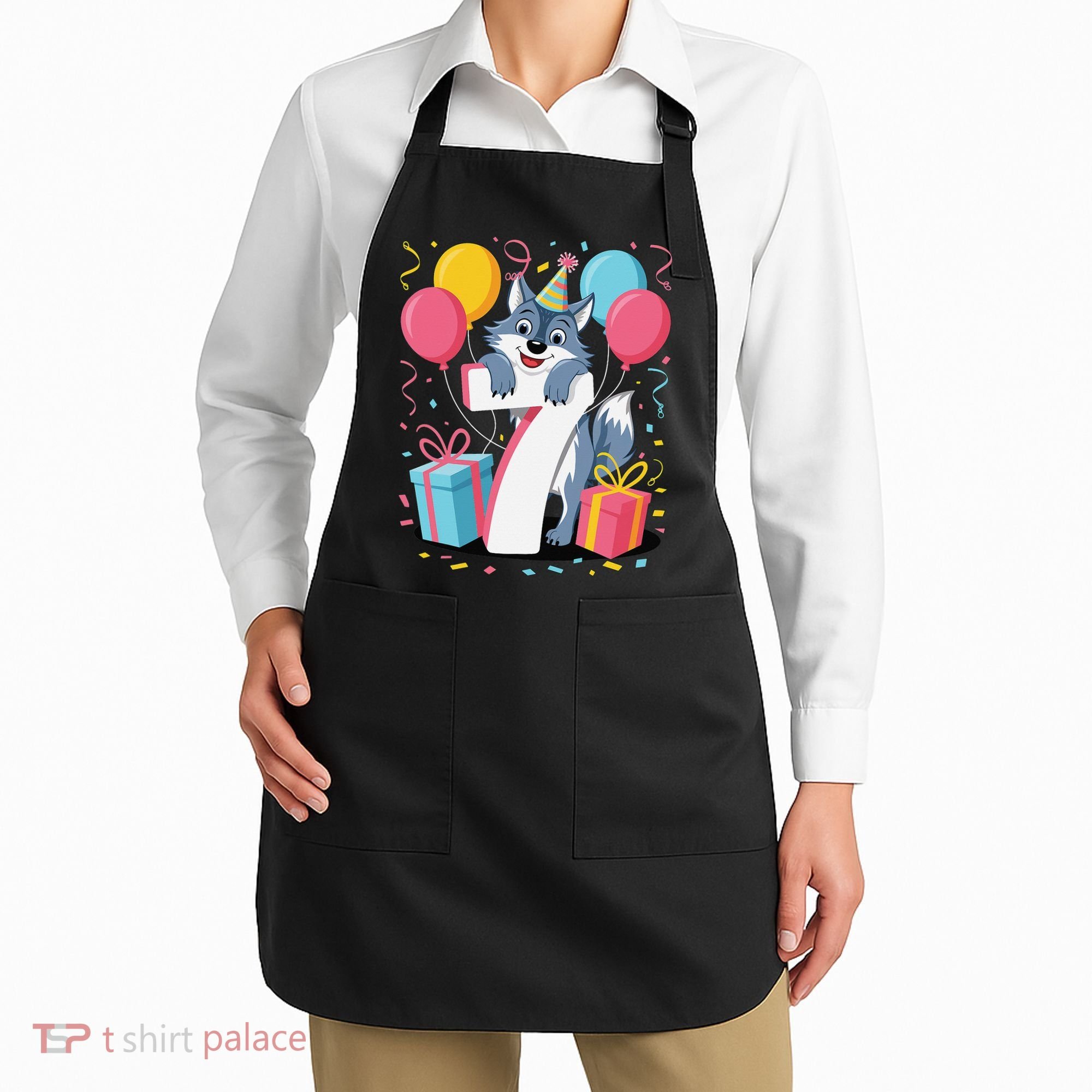 Wolf 7th Birthday Girl 7 Years Old Seventh Seven Wolf Apron