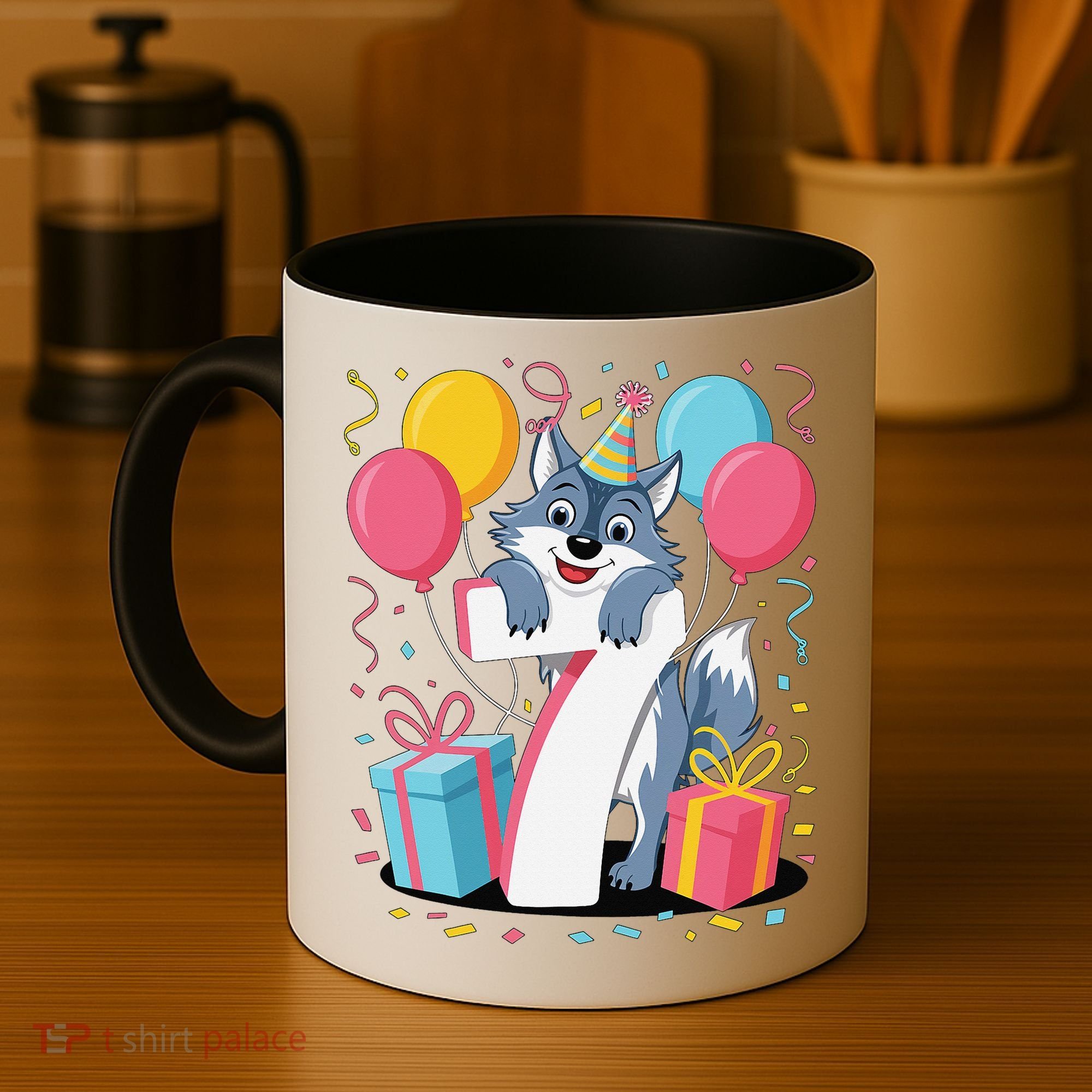 Wolf 7th Birthday Girl 7 Years Old Seventh Seven Wolf Coffee Mug