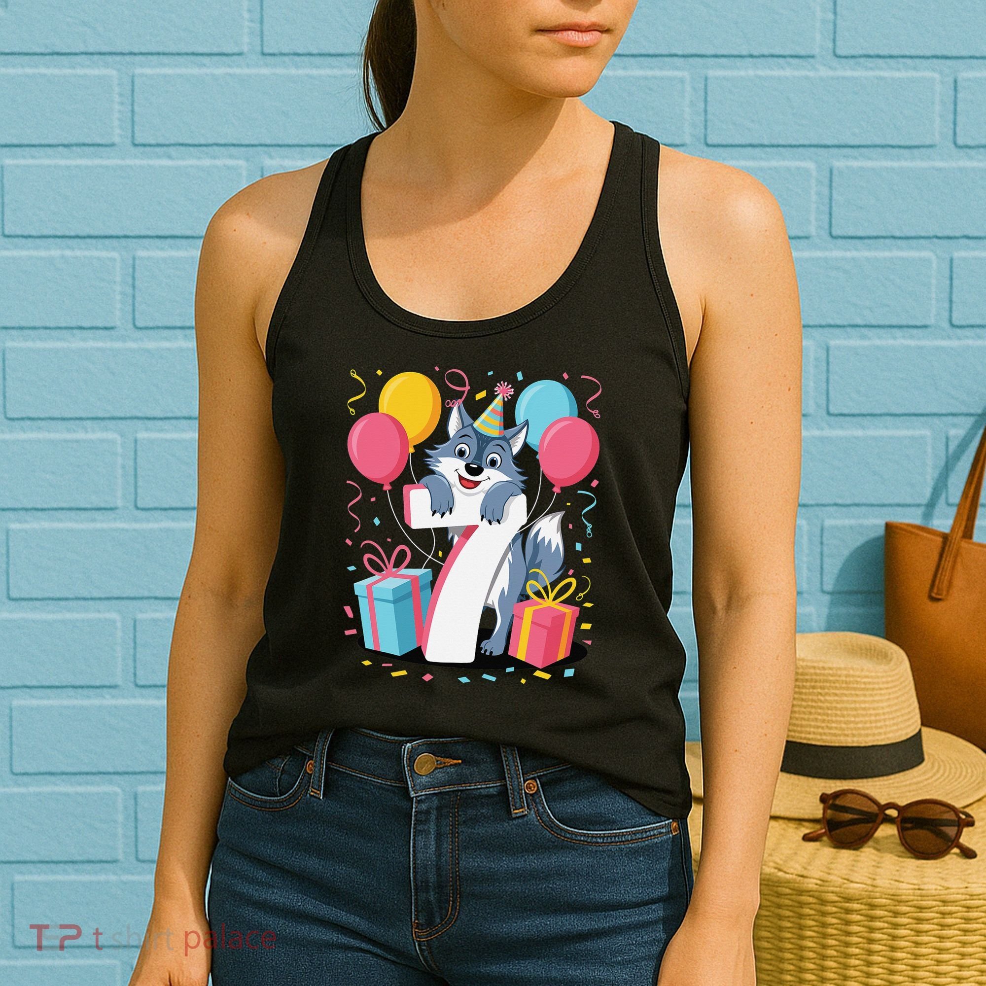 Wolf 7th Birthday Girl 7 Years Old Seventh Seven Wolf Women's Tank Top