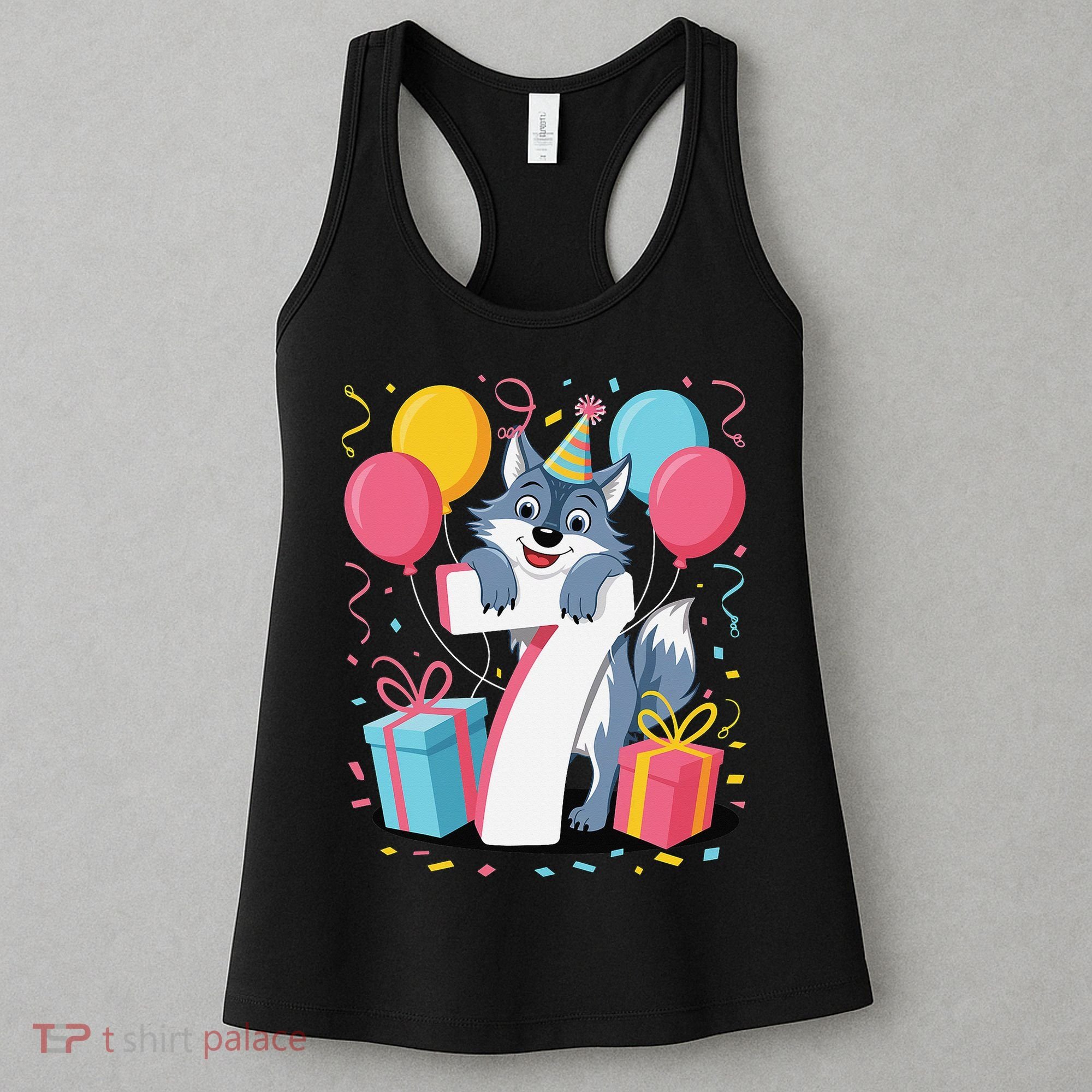 Wolf 7th Birthday Girl 7 Years Old Seventh Seven Wolf Women's Tank Top