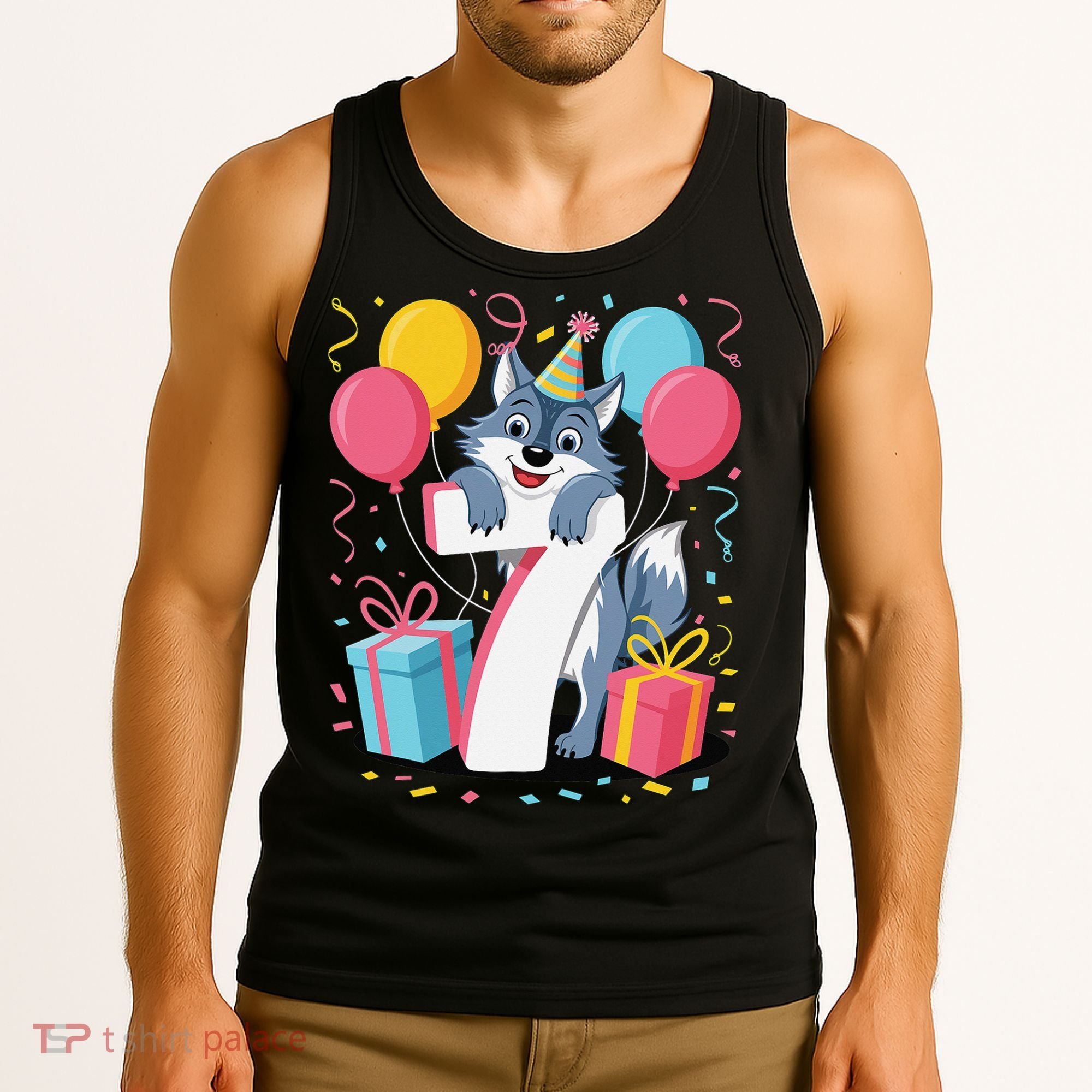 Wolf 7th Birthday Girl 7 Years Old Seventh Seven Wolf Tank Top