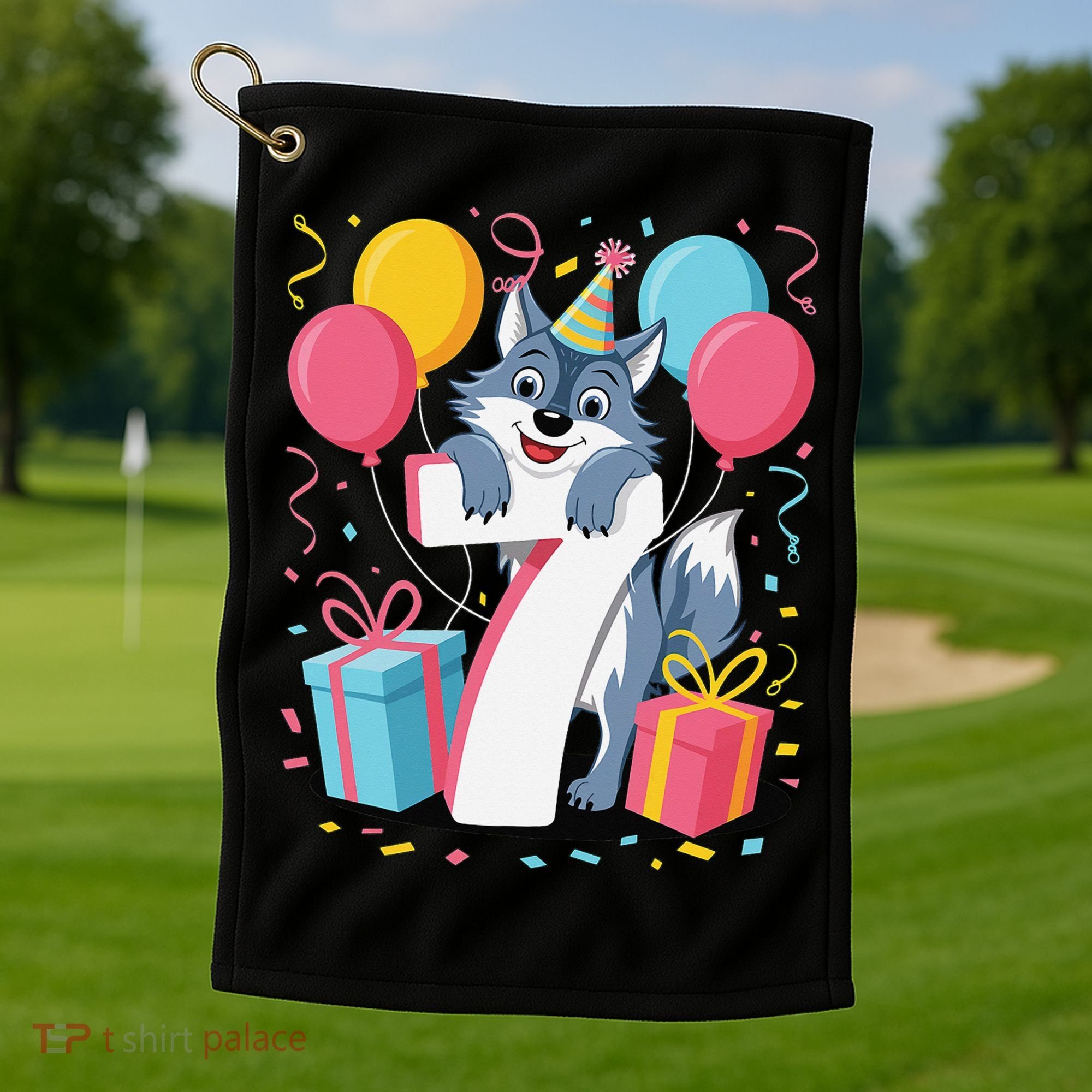Wolf 7th Birthday Girl 7 Years Old Seventh Seven Wolf Golf Towel