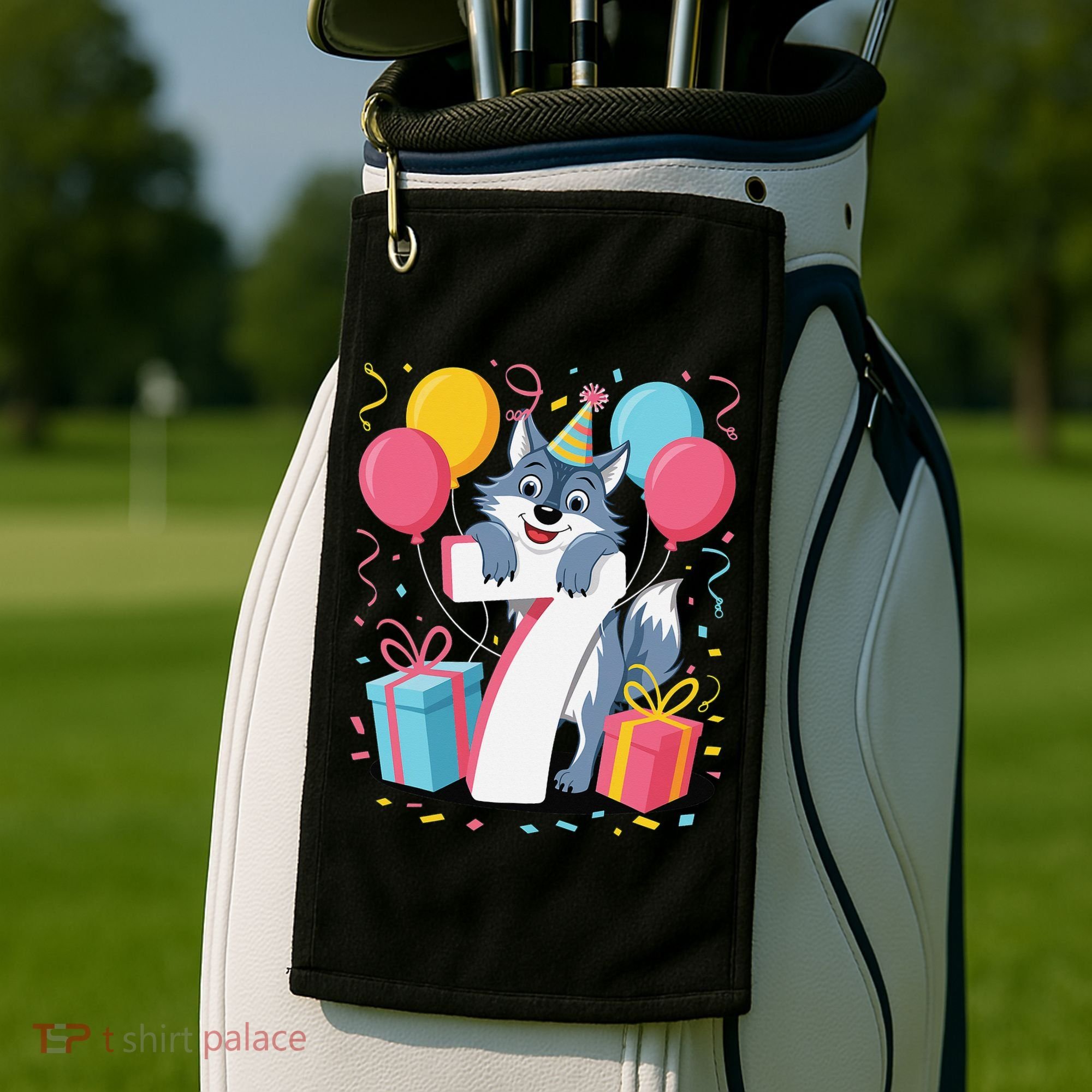Wolf 7th Birthday Girl 7 Years Old Seventh Seven Wolf Golf Towel