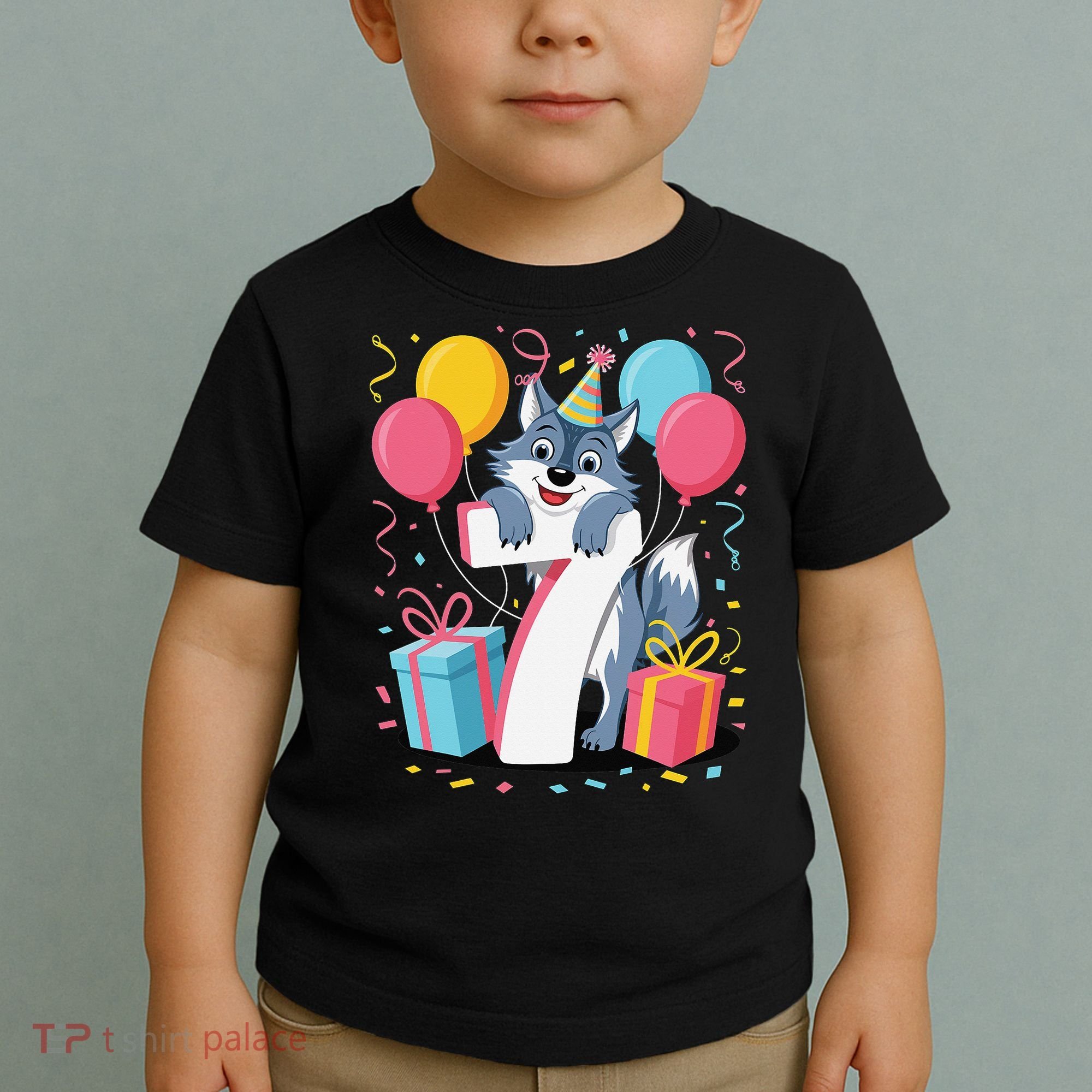 Wolf 7th Birthday Girl 7 Years Old Seventh Seven Wolf Toddler T-Shirt