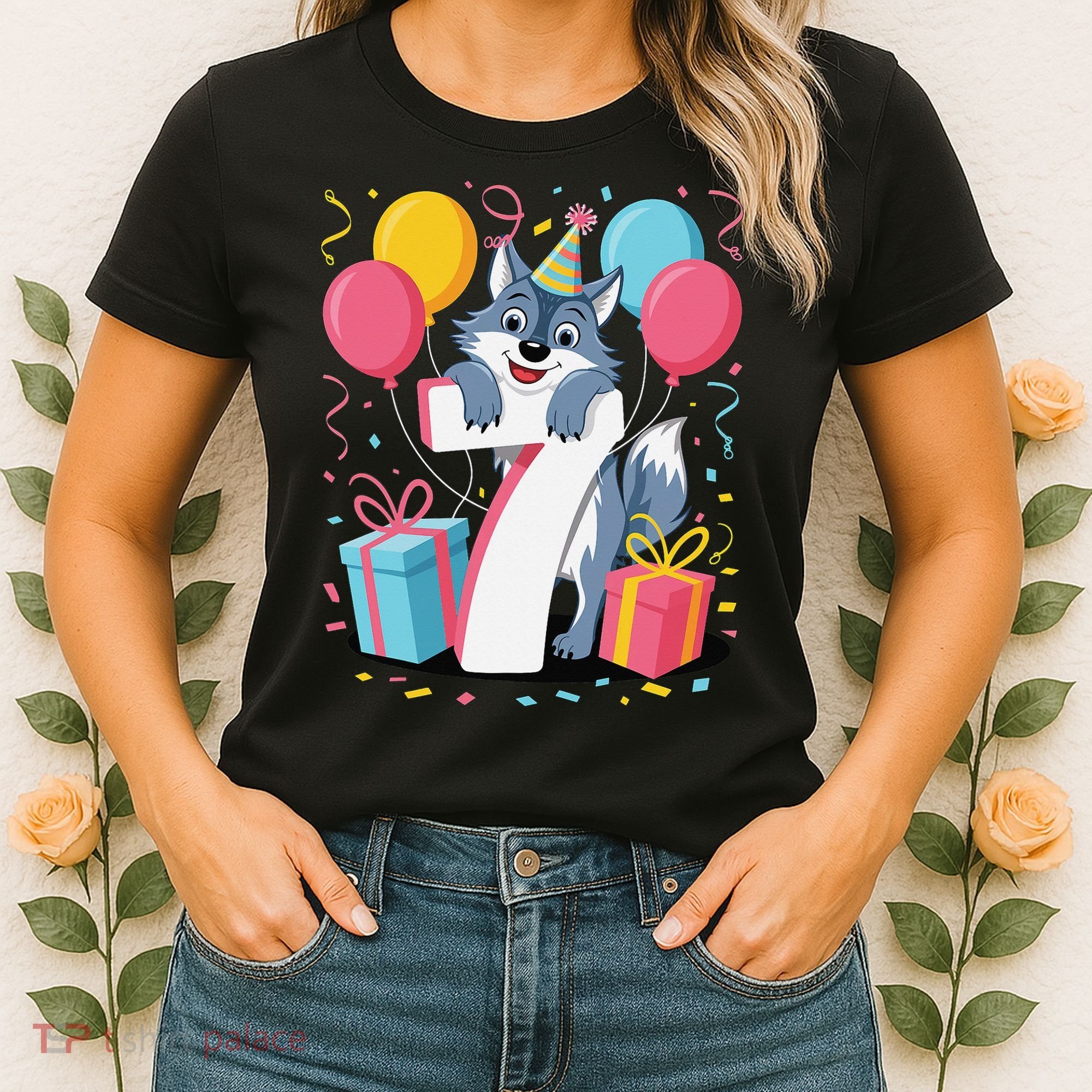 Wolf 7th Birthday Girl 7 Years Old Seventh Seven Wolf Women's T-Shirt