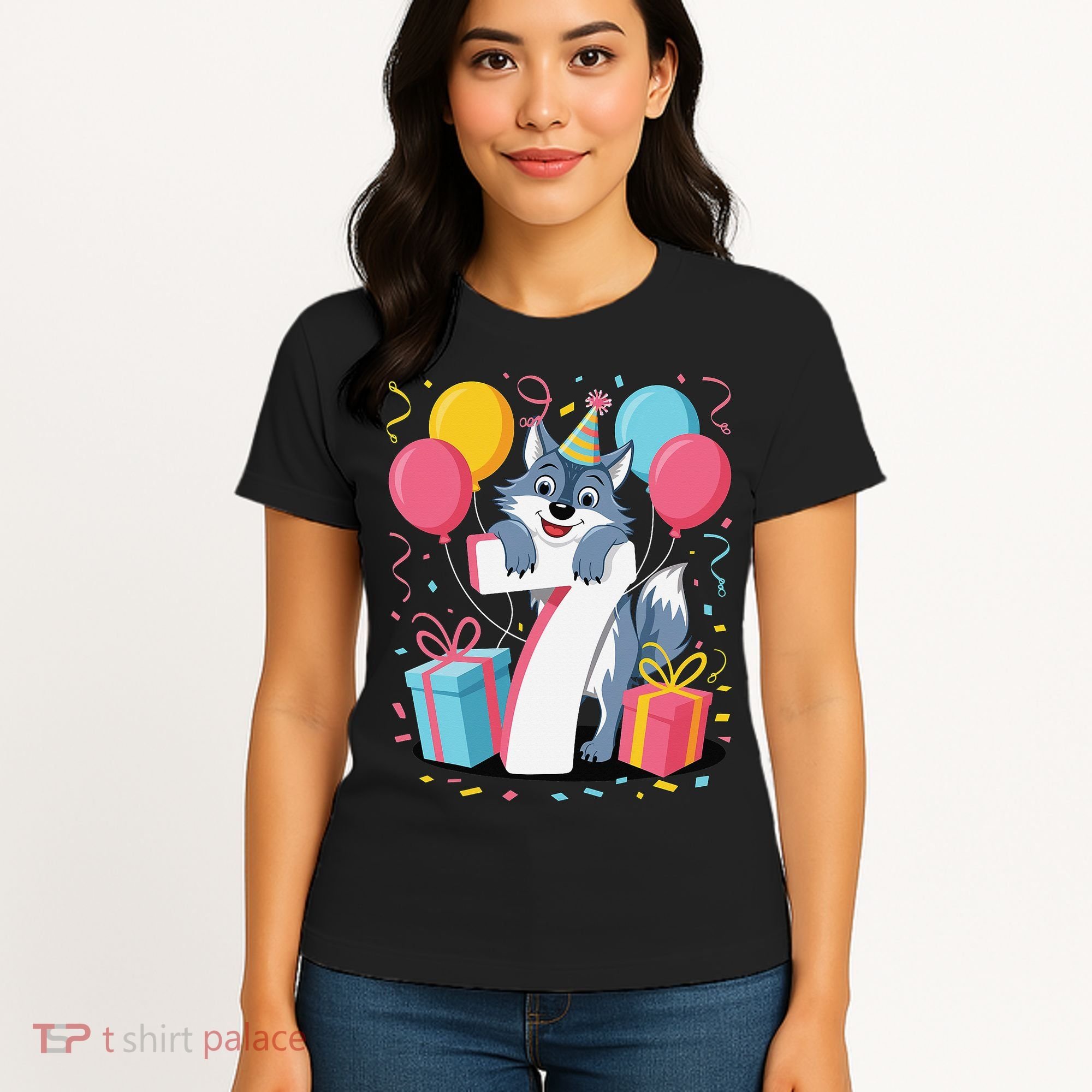 Wolf 7th Birthday Girl 7 Years Old Seventh Seven Wolf Women's T-Shirt