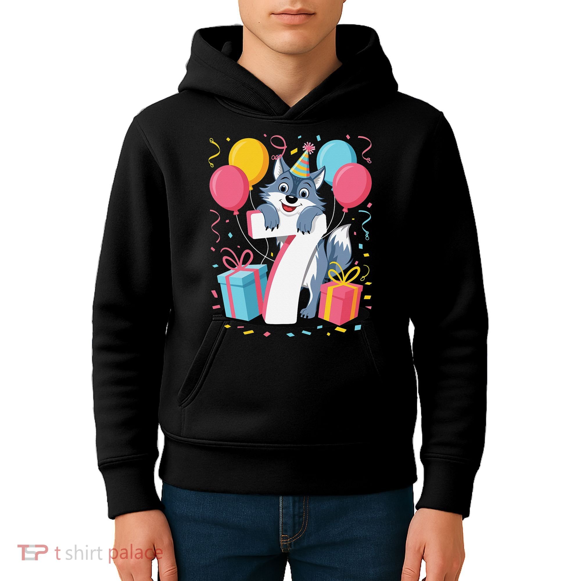 Wolf 7th Birthday Girl 7 Years Old Seventh Seven Wolf Kids Hoodie