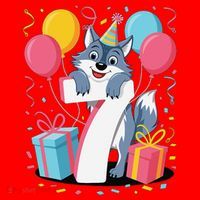 Wolf 7th Birthday Girl 7 Years Old Seventh Seven Wolf Santa Hat thumb 1