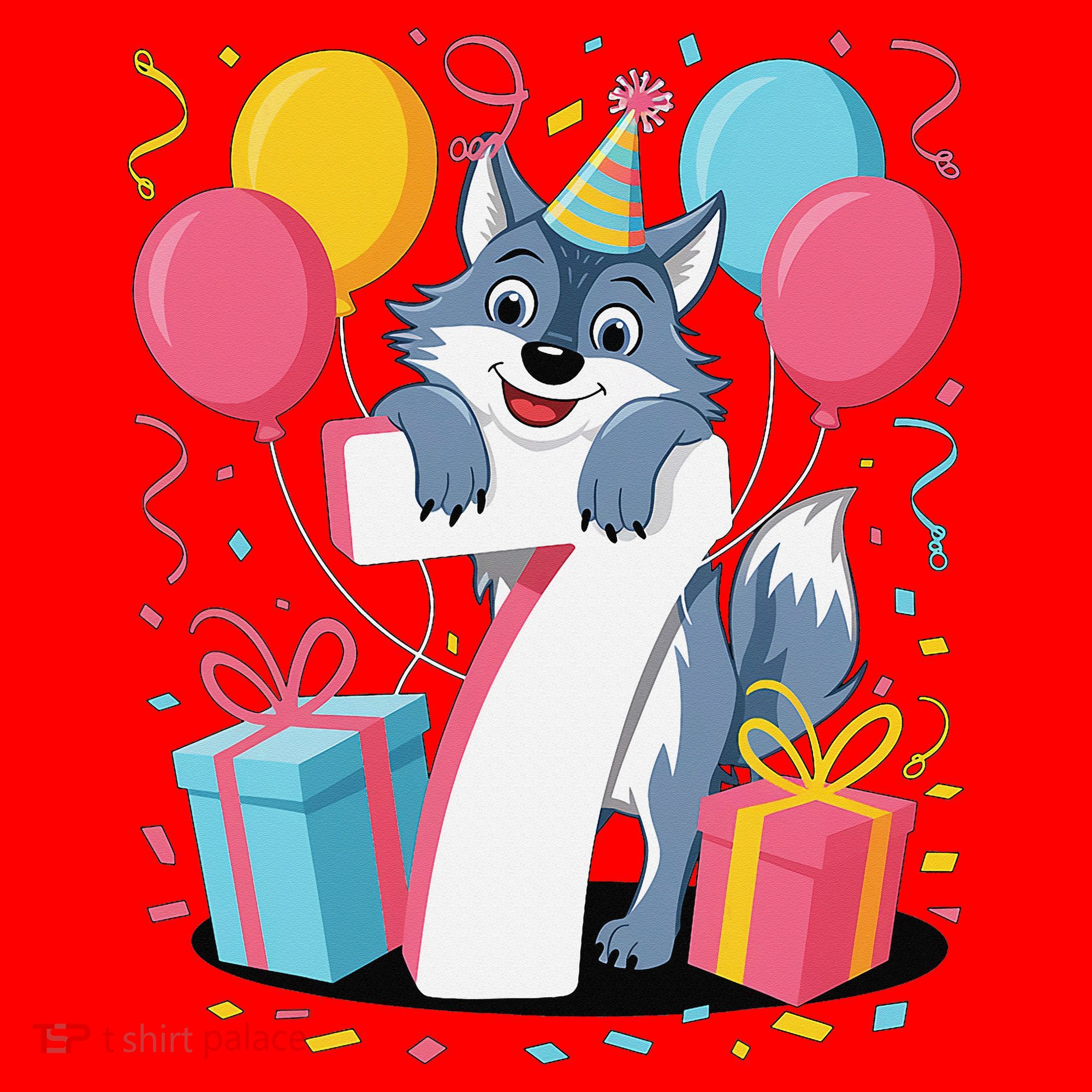 Wolf 7th Birthday Girl 7 Years Old Seventh Seven Wolf Santa Hat