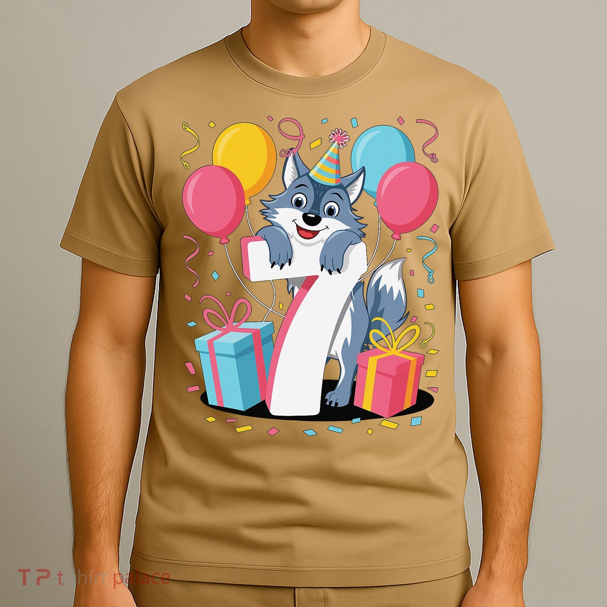 Wolf 7th Birthday Girl 7 Years Old Seventh Seven Wolf T-Shirt