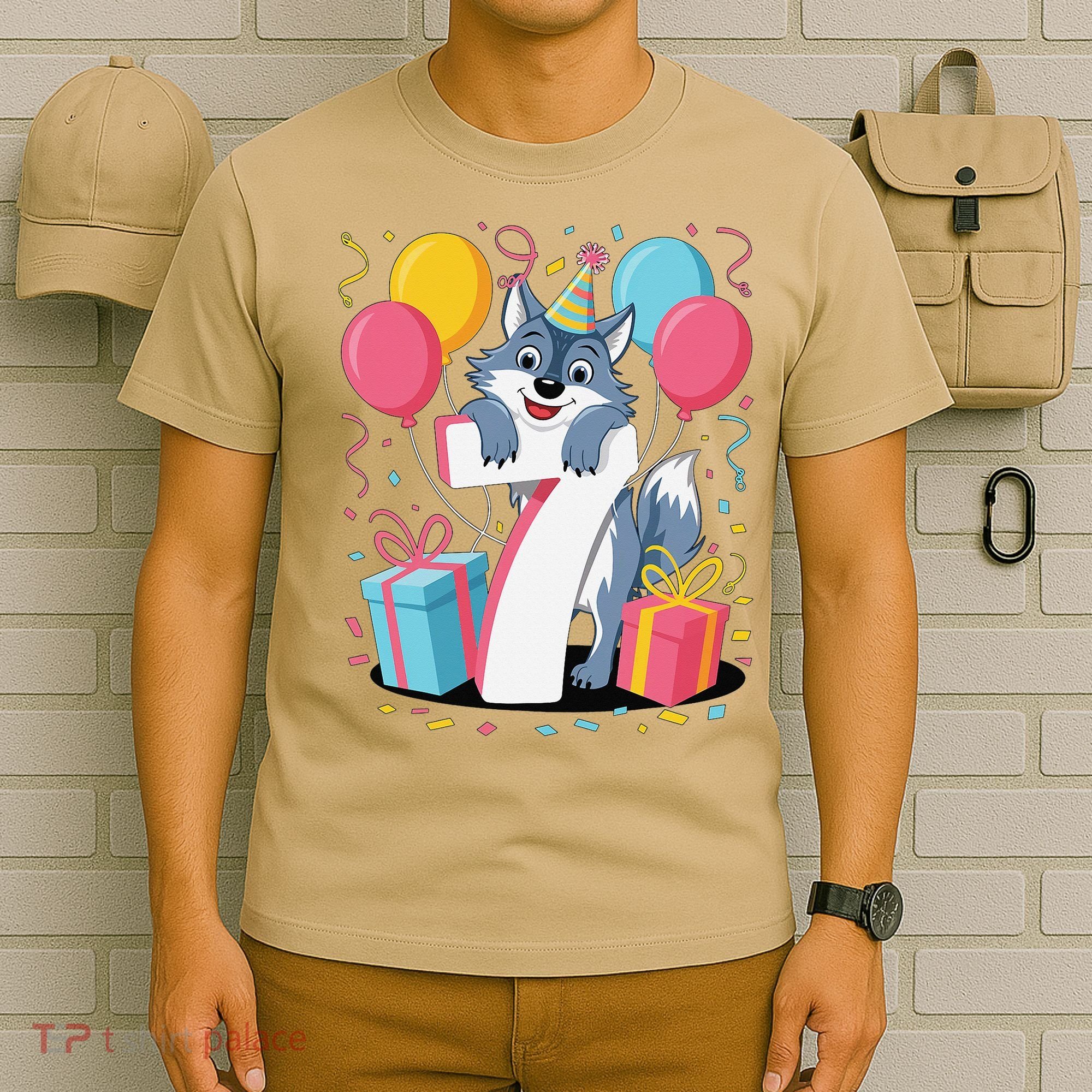 Wolf 7th Birthday Girl 7 Years Old Seventh Seven Wolf T-Shirt