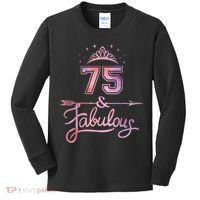 Wo 75 Years Old And Fabulous Happy 75th Birthday Present Kids Long Sleeve Shirt thumb 0