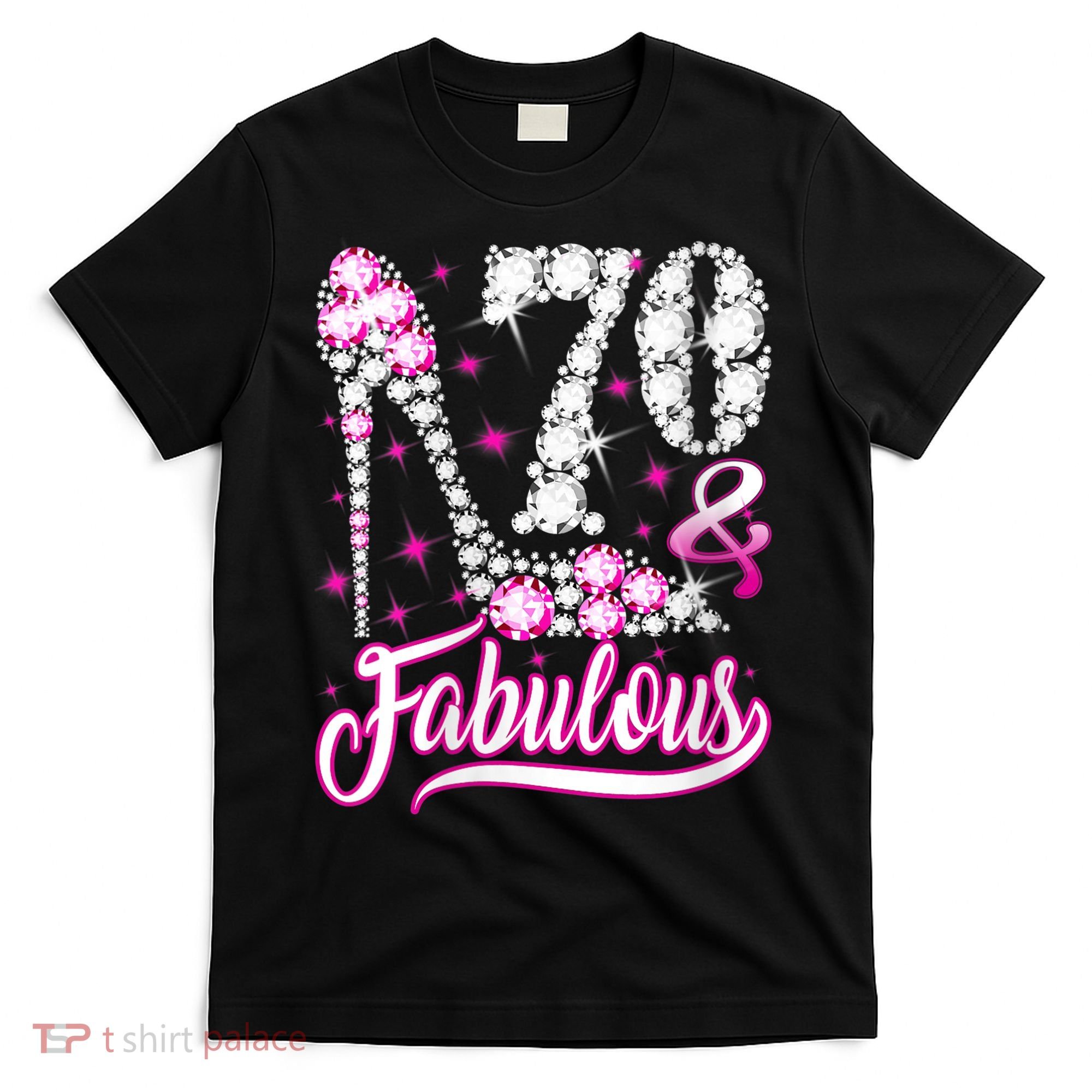 WoM.e.ns 70 Years Old Gifts 70 & Fabulous 70th Birthday Pink Diamond V-Neck T-Shirt