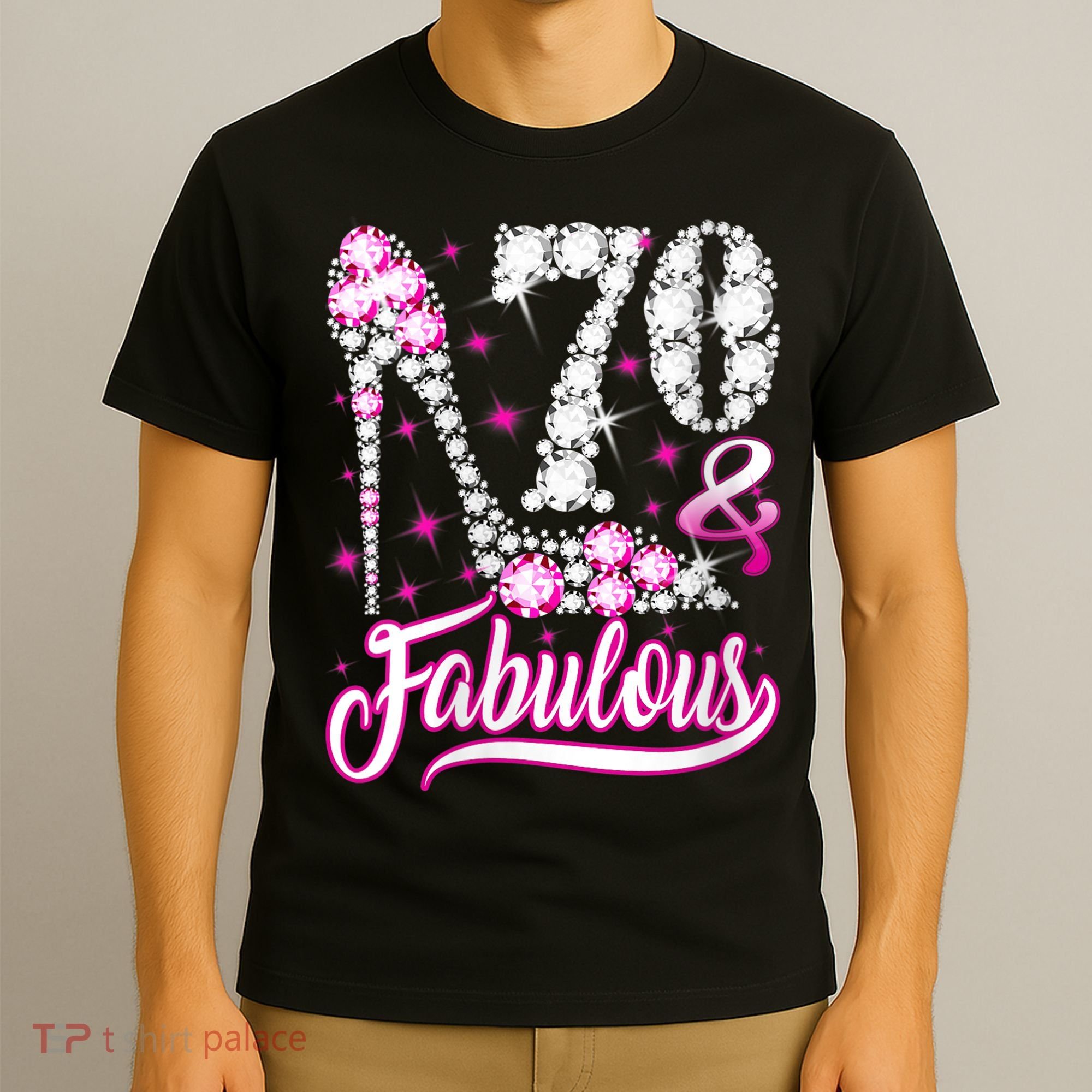 WoM.e.ns 70 Years Old Gifts 70 & Fabulous 70th Birthday Pink Diamond V-Neck T-Shirt