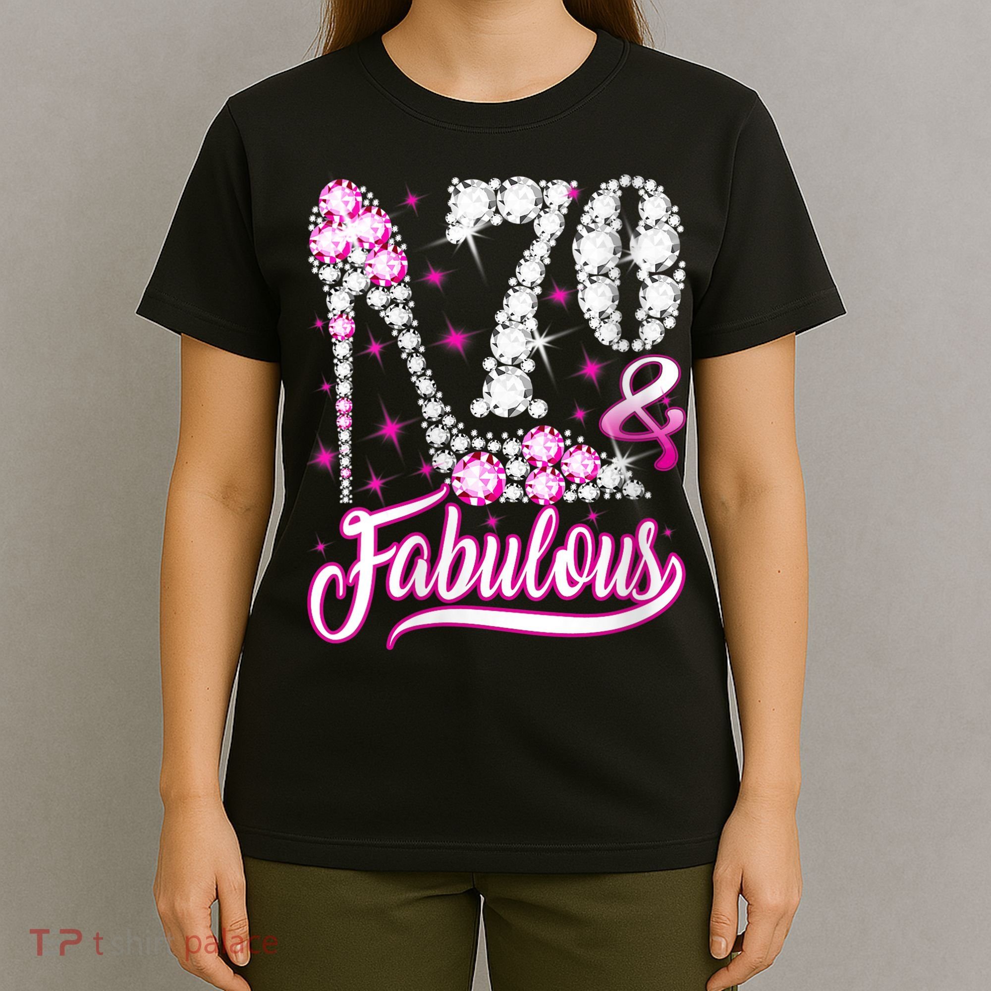 WoM.e.ns 70 Years Old Gifts 70 & Fabulous 70th Birthday Pink Diamond V-Neck T-Shirt