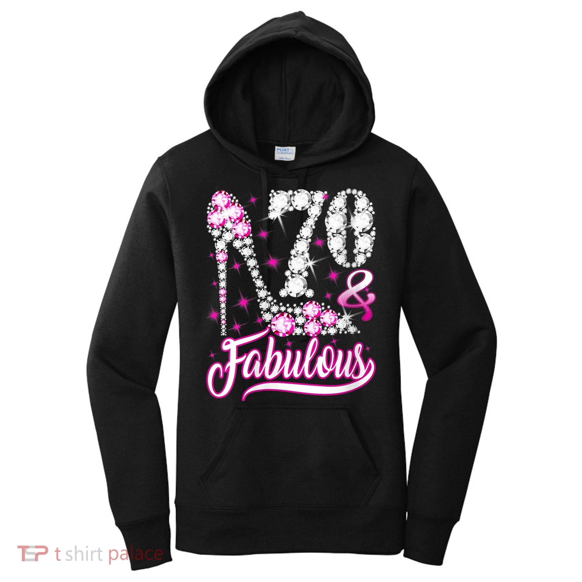 WoM.e.ns 70 Years Old Gifts 70 & Fabulous 70th Birthday Pink Diamond V-Neck Women's Hoodie