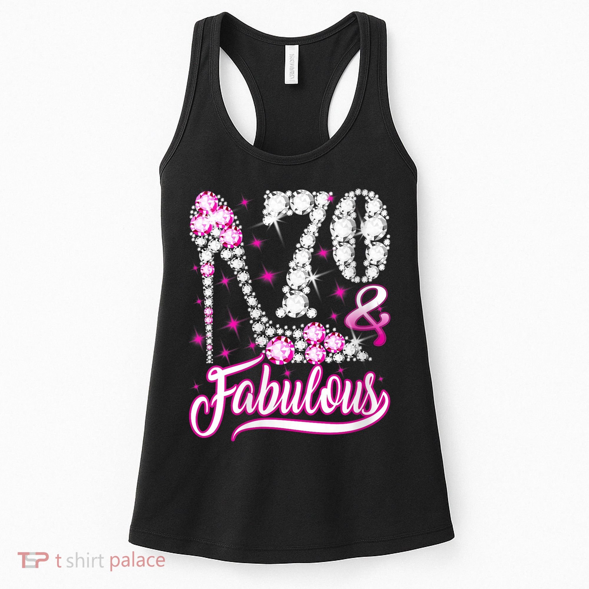 WoM.e.ns 70 Years Old Gifts 70 & Fabulous 70th Birthday Pink Diamond V-Neck Women's Tank Top
