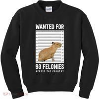 Wanted 93 Felonies Capybara Mugshots Rodent Owners Kids Sweatshirt thumb 0