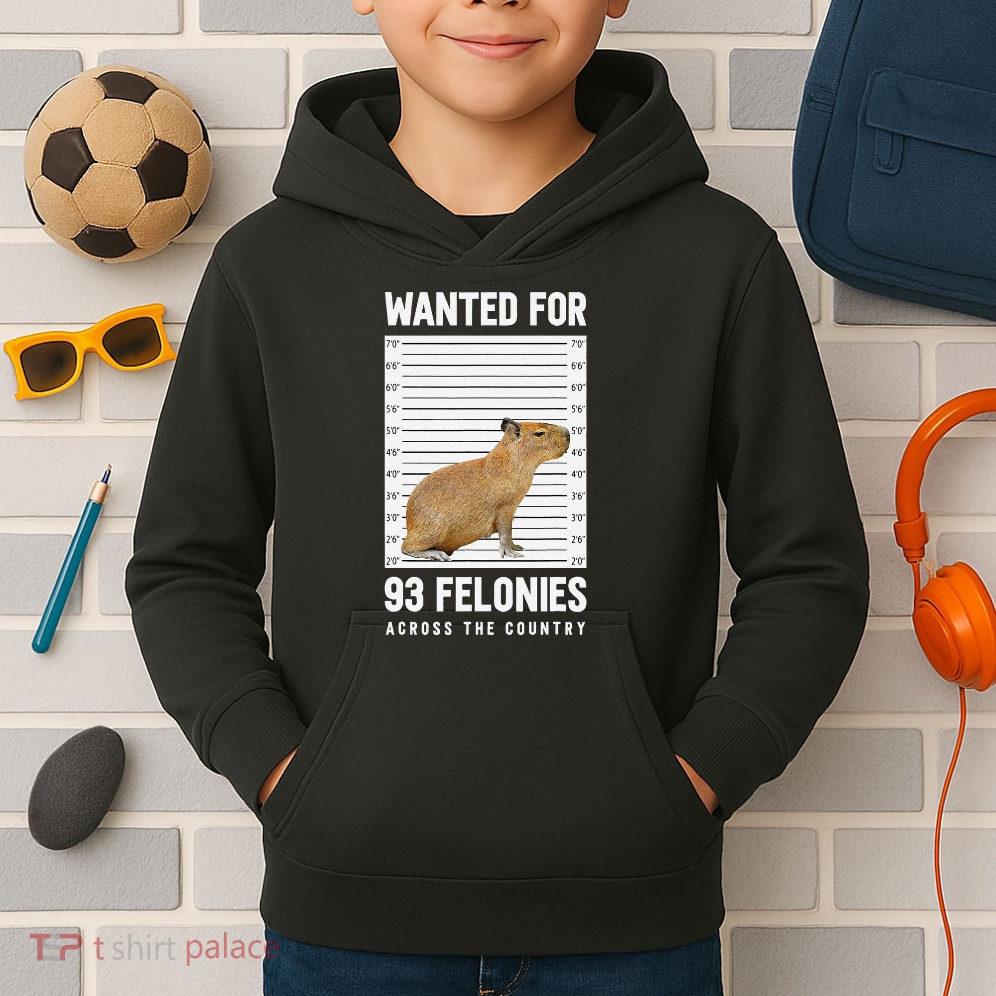 Wanted 93 Felonies Capybara Mugshots Rodent Owners Kids Hoodie