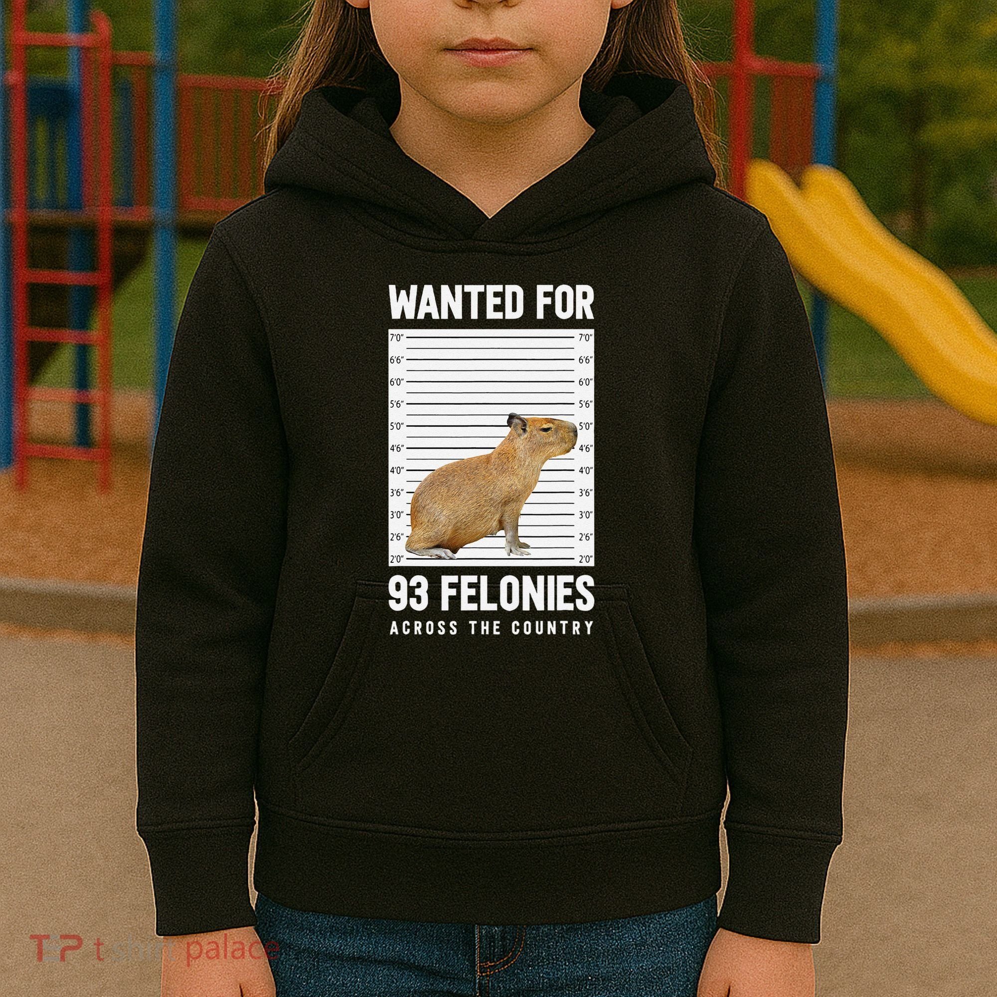 Wanted 93 Felonies Capybara Mugshots Rodent Owners Kids Hoodie