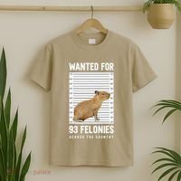 Wanted 93 Felonies Capybara Mugshots Rodent Owners T-Shirt thumb 2
