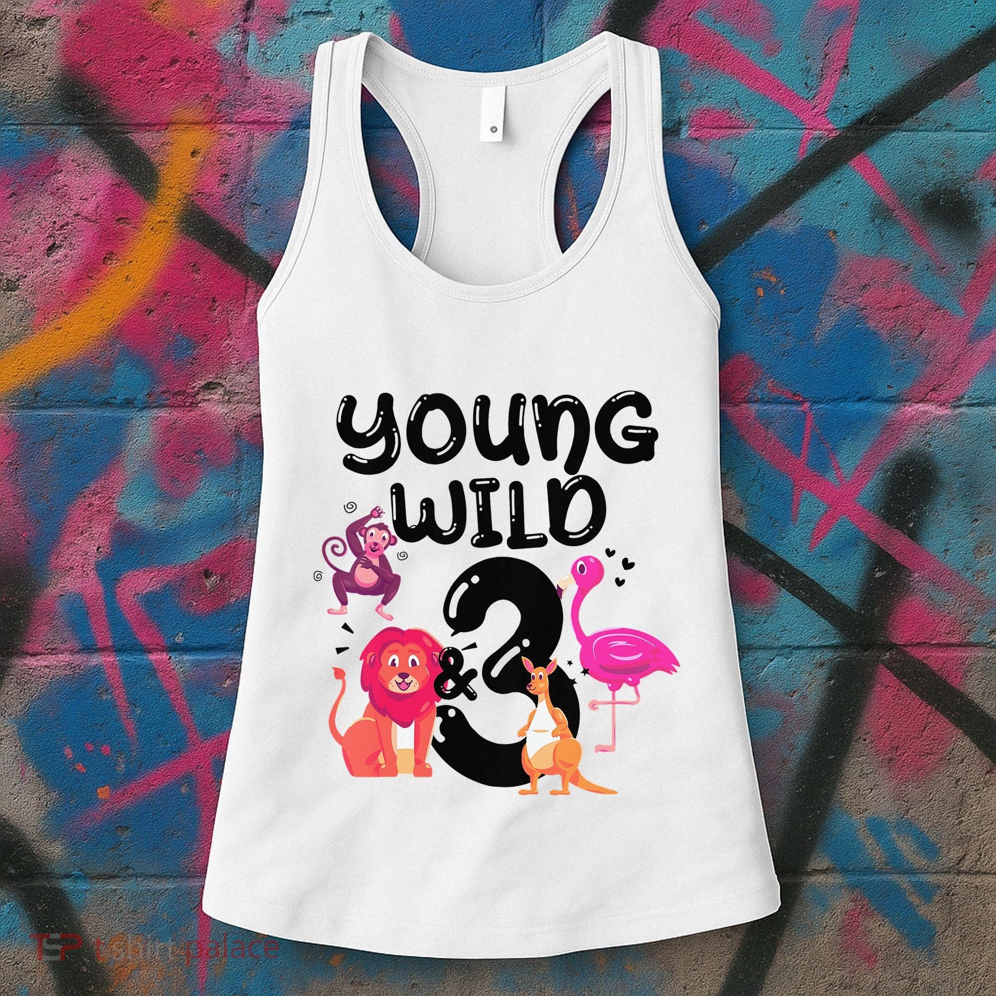 Wild And 3 3rd Birthday Safari Zoo Animal Jungle Cute Women's Tank Top
