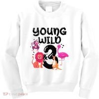 Wild And 3 3rd Birthday Safari Zoo Animal Jungle Cute Kids Sweatshirt thumb 0