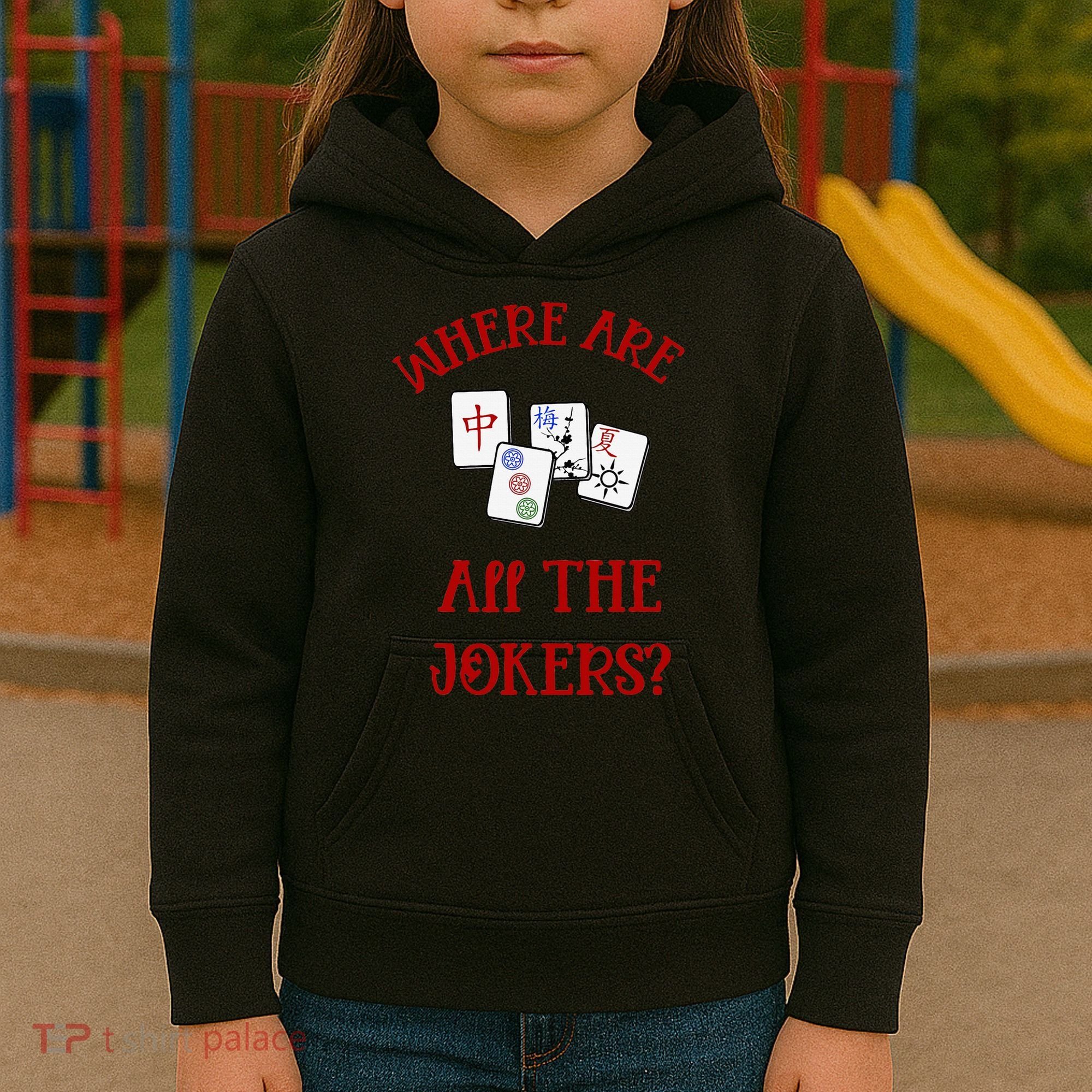 Where Are All The Jokers Funny Mahjong Kids Hoodie