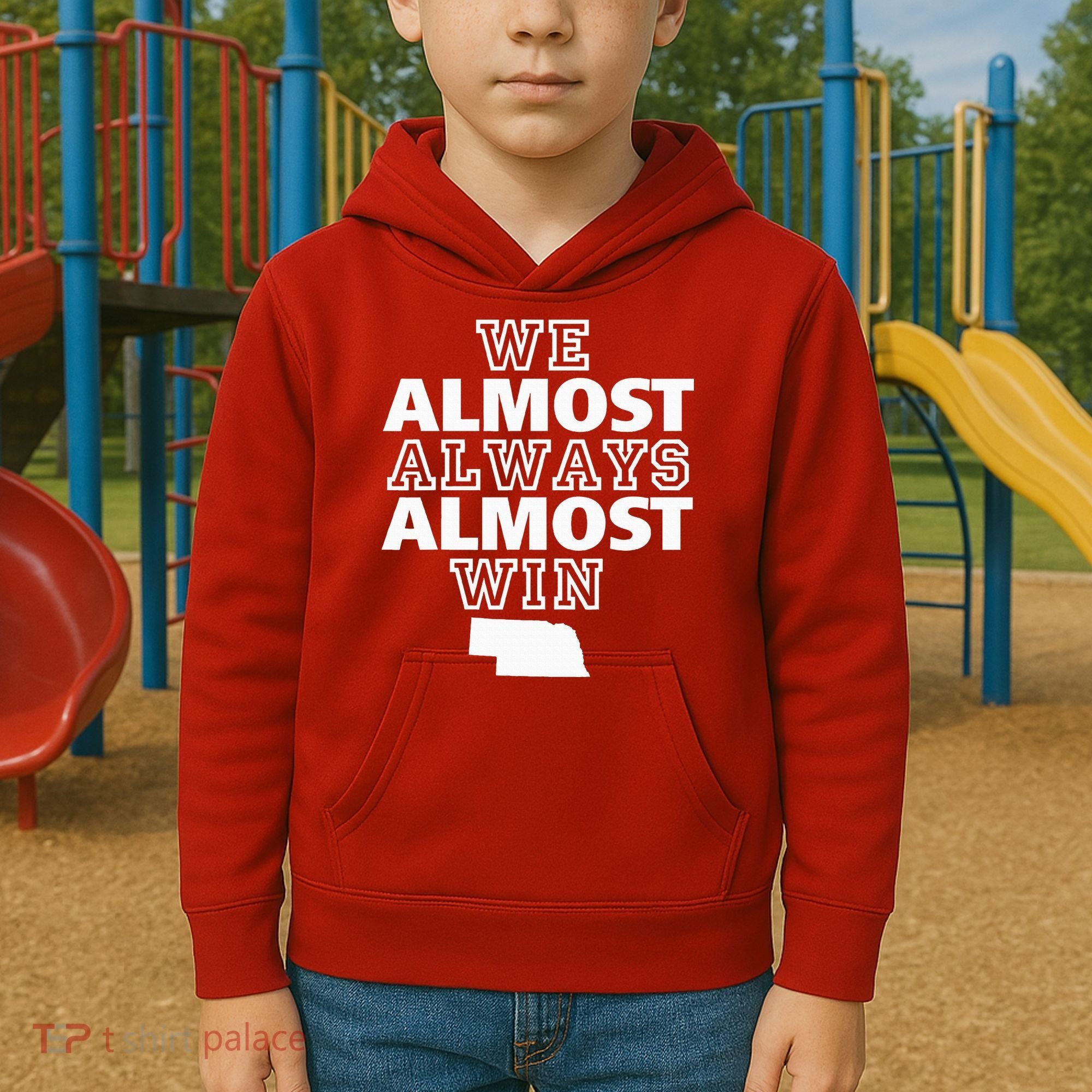 We Almost Always Almost Win Nebraska Map Funny Kids Hoodie