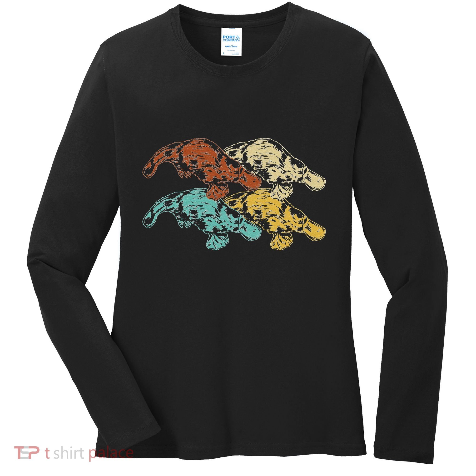 Wildlife Animal Australia Retro Platypus Women's Long Sleeve Shirt