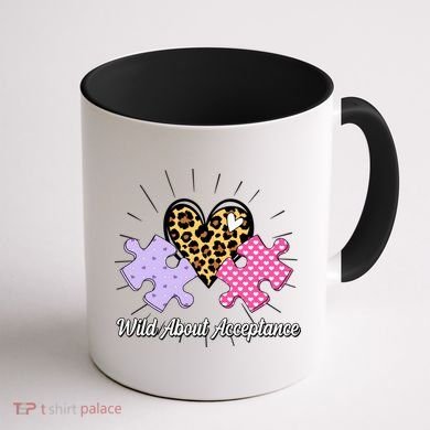 Wild About Acceptance Autism Awareness Puzzle Heart Coffee Mug back