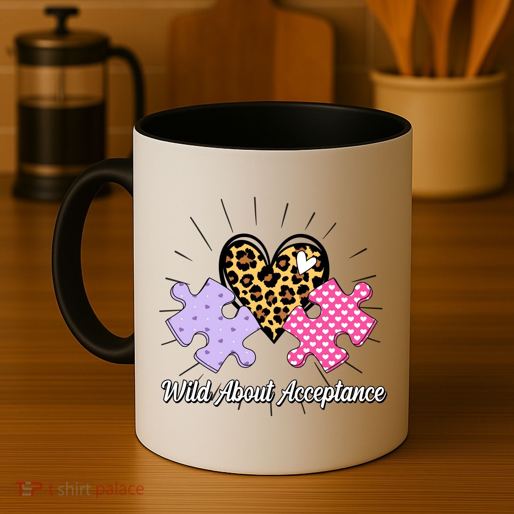 Wild About Acceptance Autism Awareness Puzzle Heart Coffee Mug