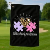 Wild About Acceptance Autism Awareness Puzzle Heart Golf Towel thumb 1