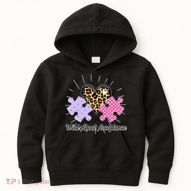 Wild About Acceptance Autism Awareness Puzzle Heart Kids Hoodie