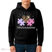 Wild About Acceptance Autism Awareness Puzzle Heart Kids Hoodie thumb 4