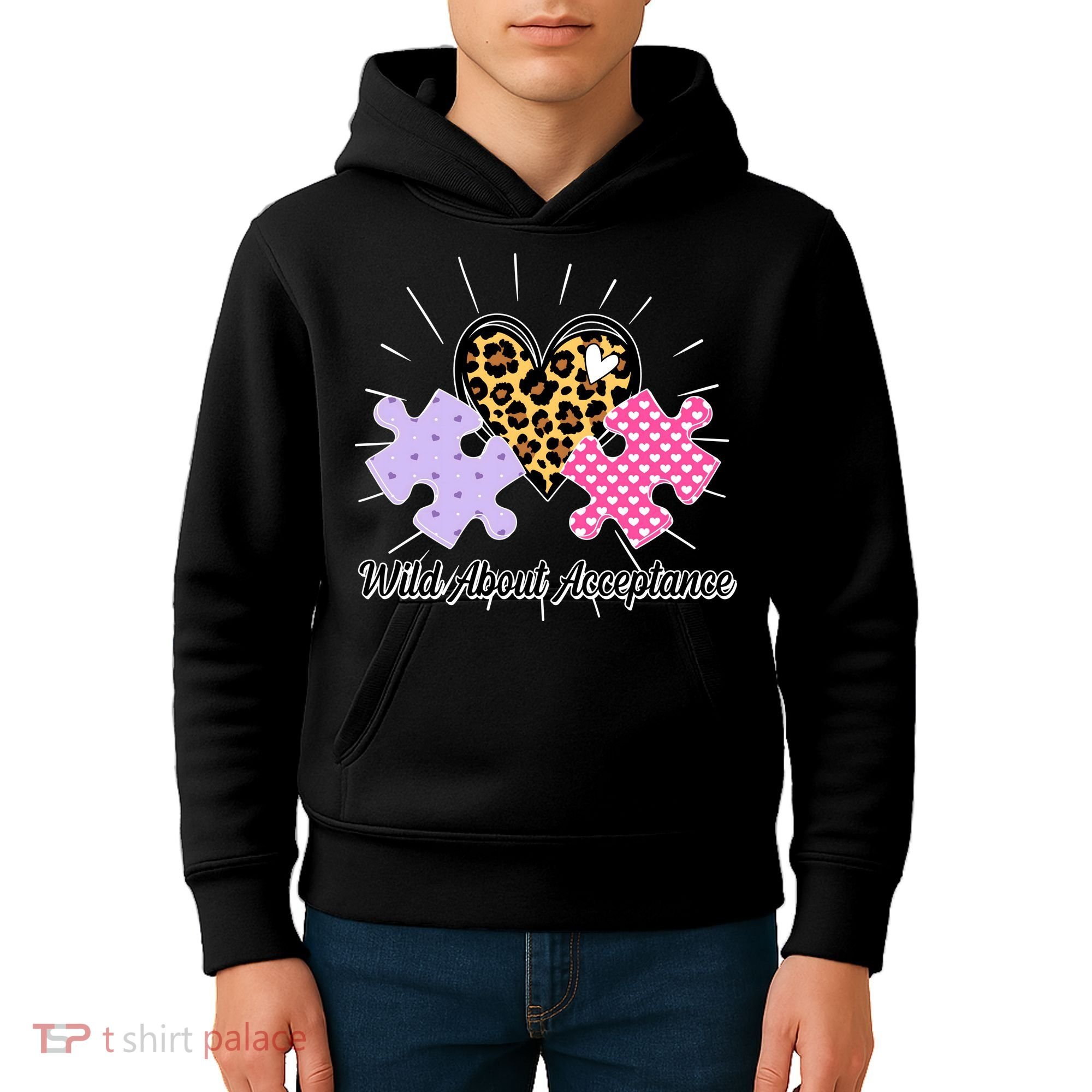 Wild About Acceptance Autism Awareness Puzzle Heart Kids Hoodie