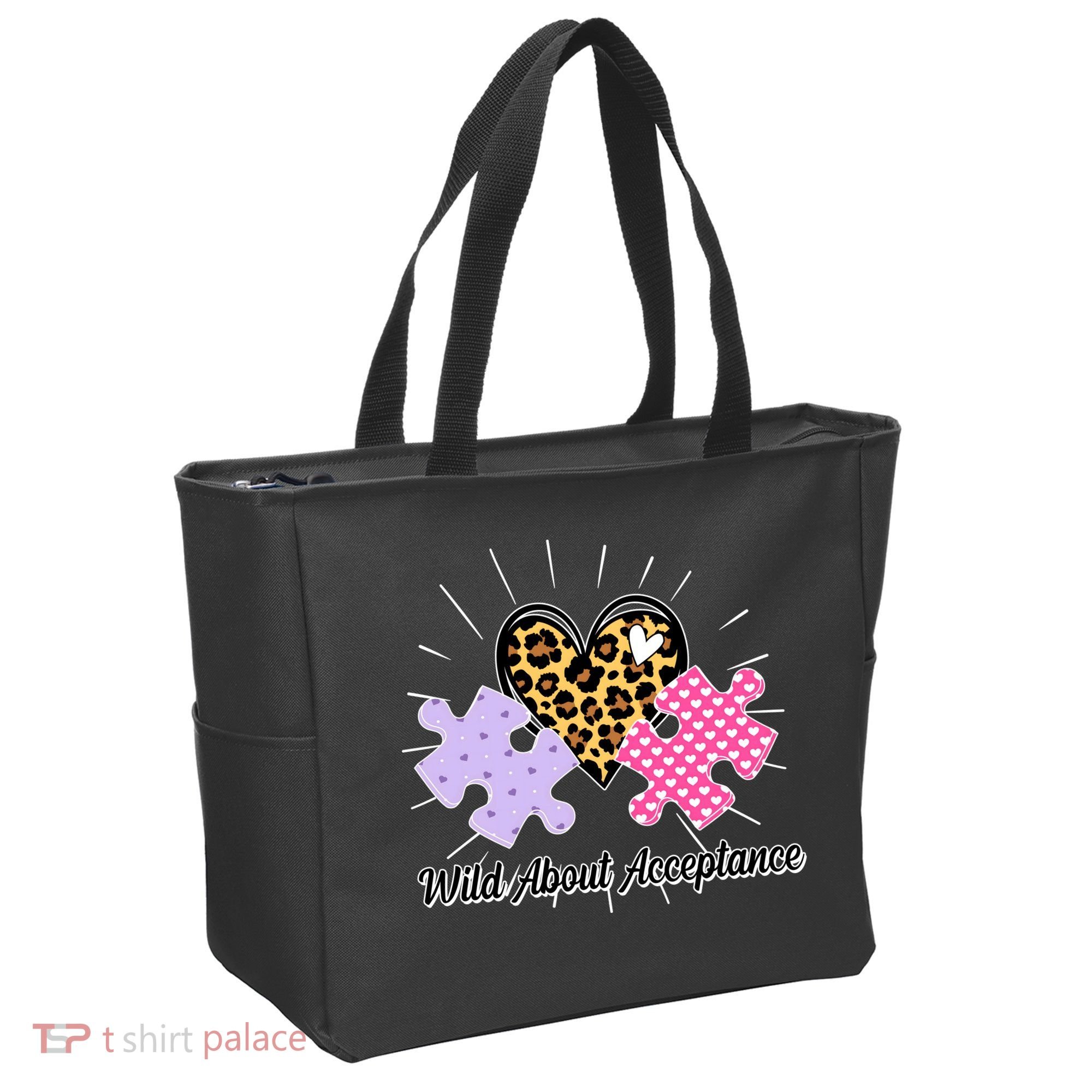 Wild About Acceptance Autism Awareness Puzzle Heart Tote Bag