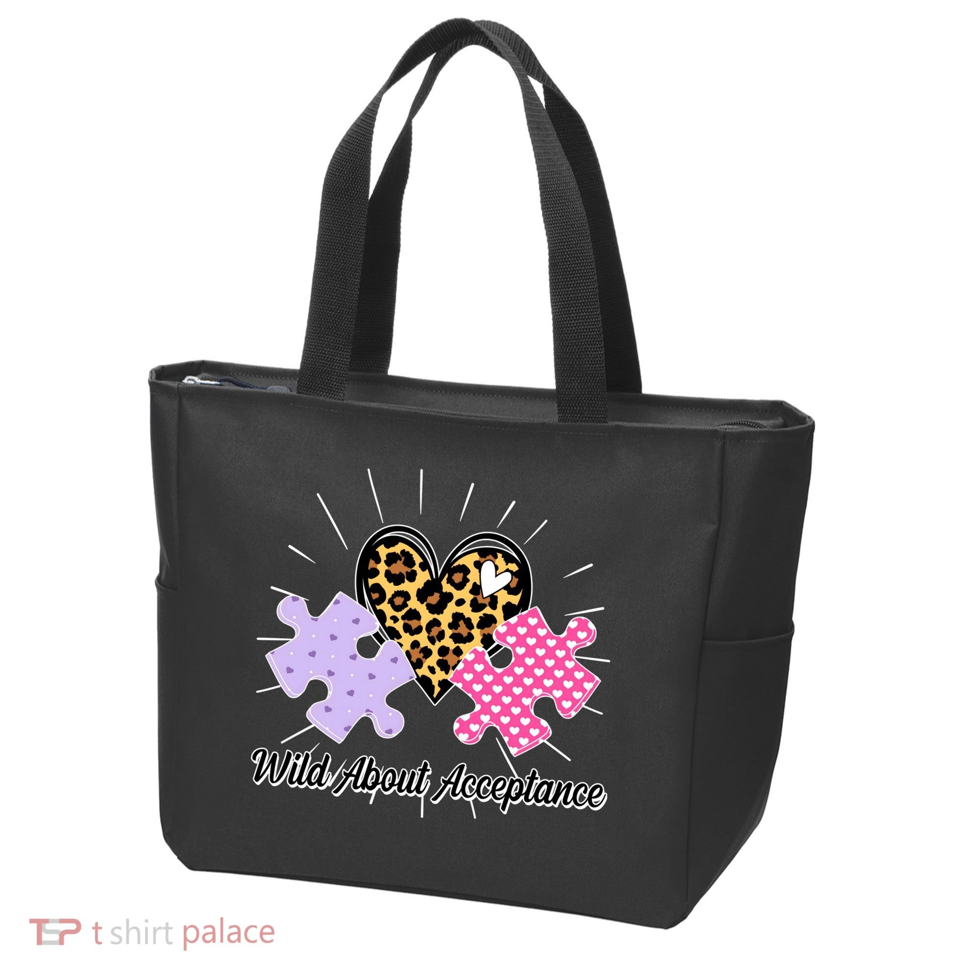 Wild About Acceptance Autism Awareness Puzzle Heart Tote Bag