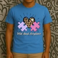 Wild About Acceptance Autism Awareness Puzzle Heart T-Shirt thumb 3