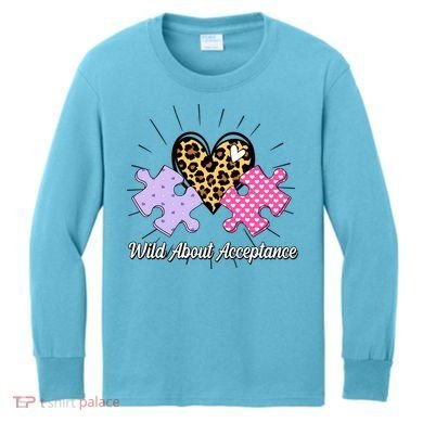 Wild About Acceptance Autism Awareness Puzzle Heart Kids Long Sleeve Shirt