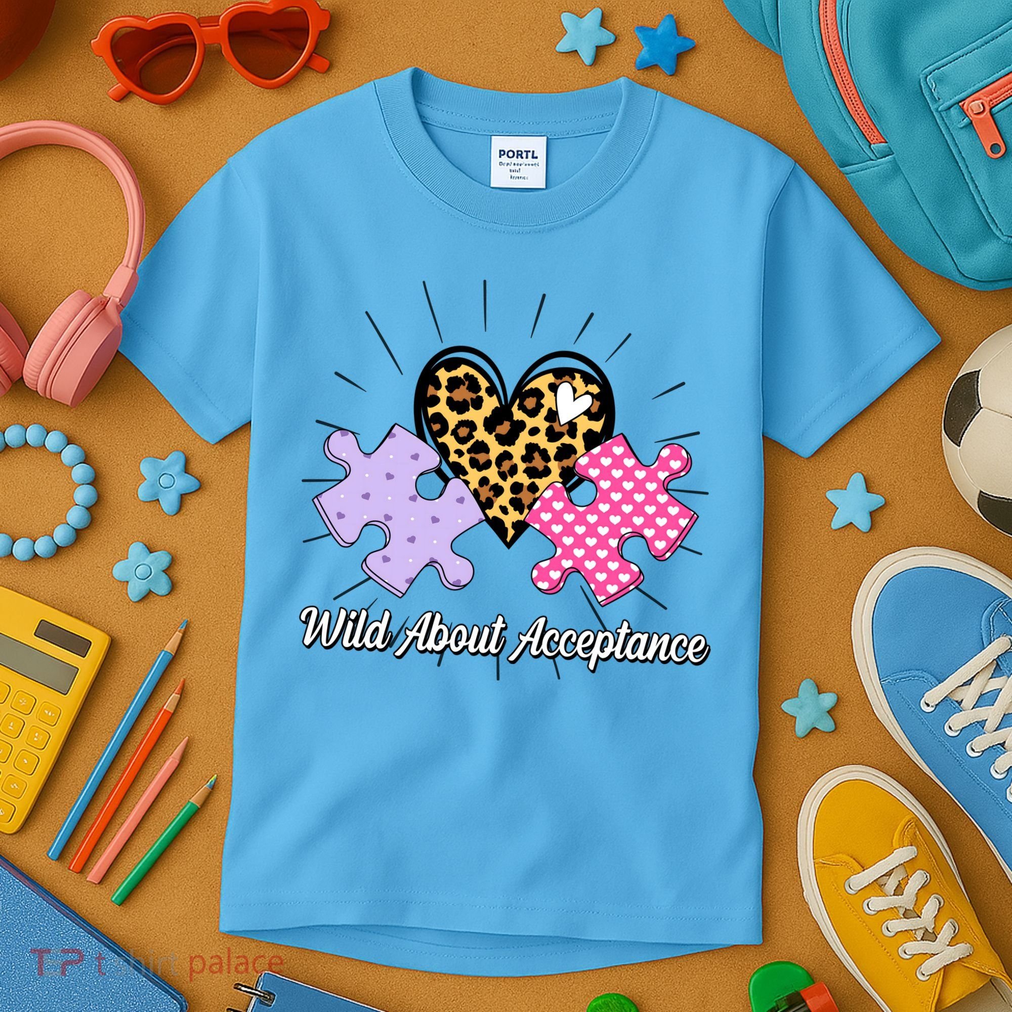 Wild About Acceptance Autism Awareness Puzzle Heart Kids T-Shirt