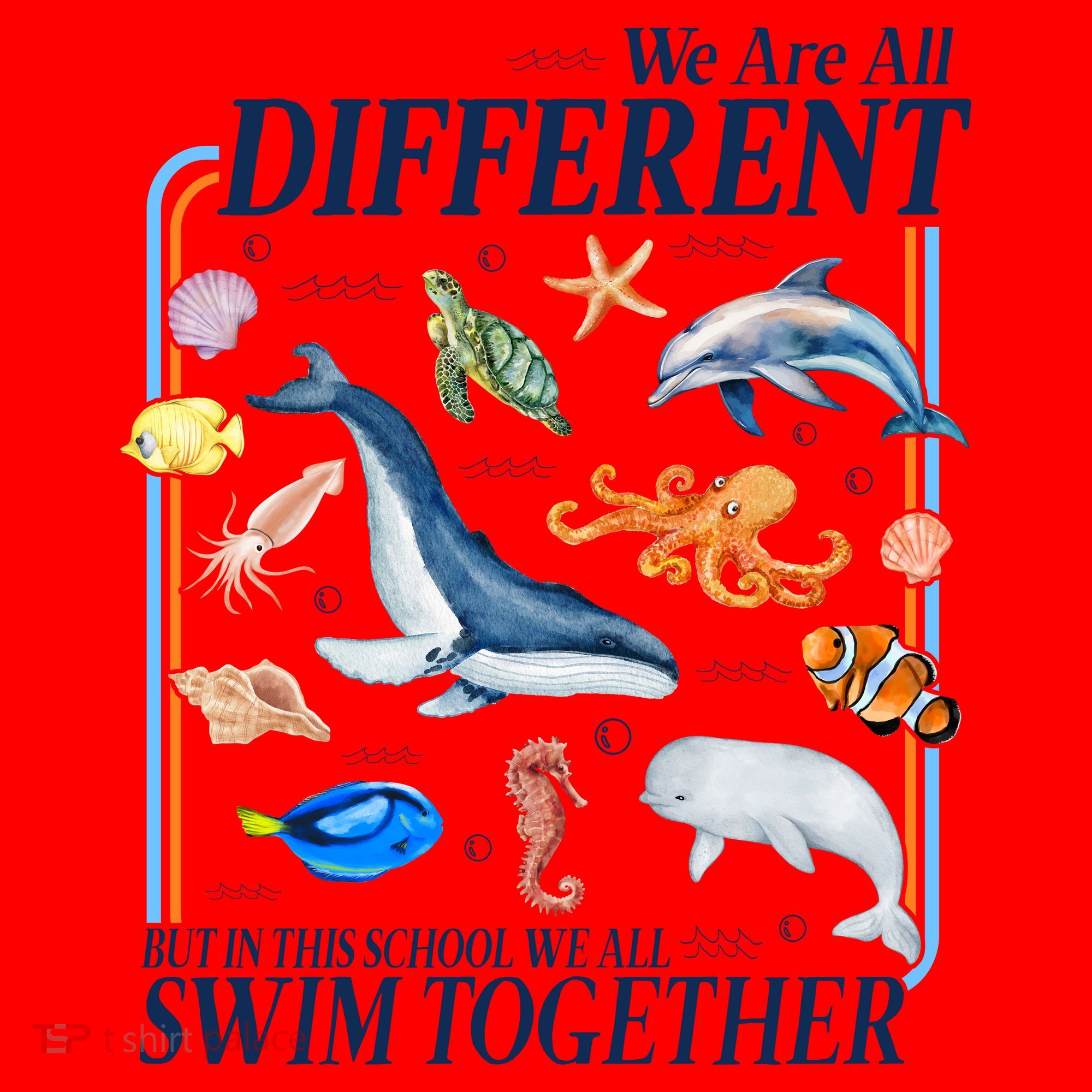We Are All Different Swim Together Teacher Students Classmates Santa Hat