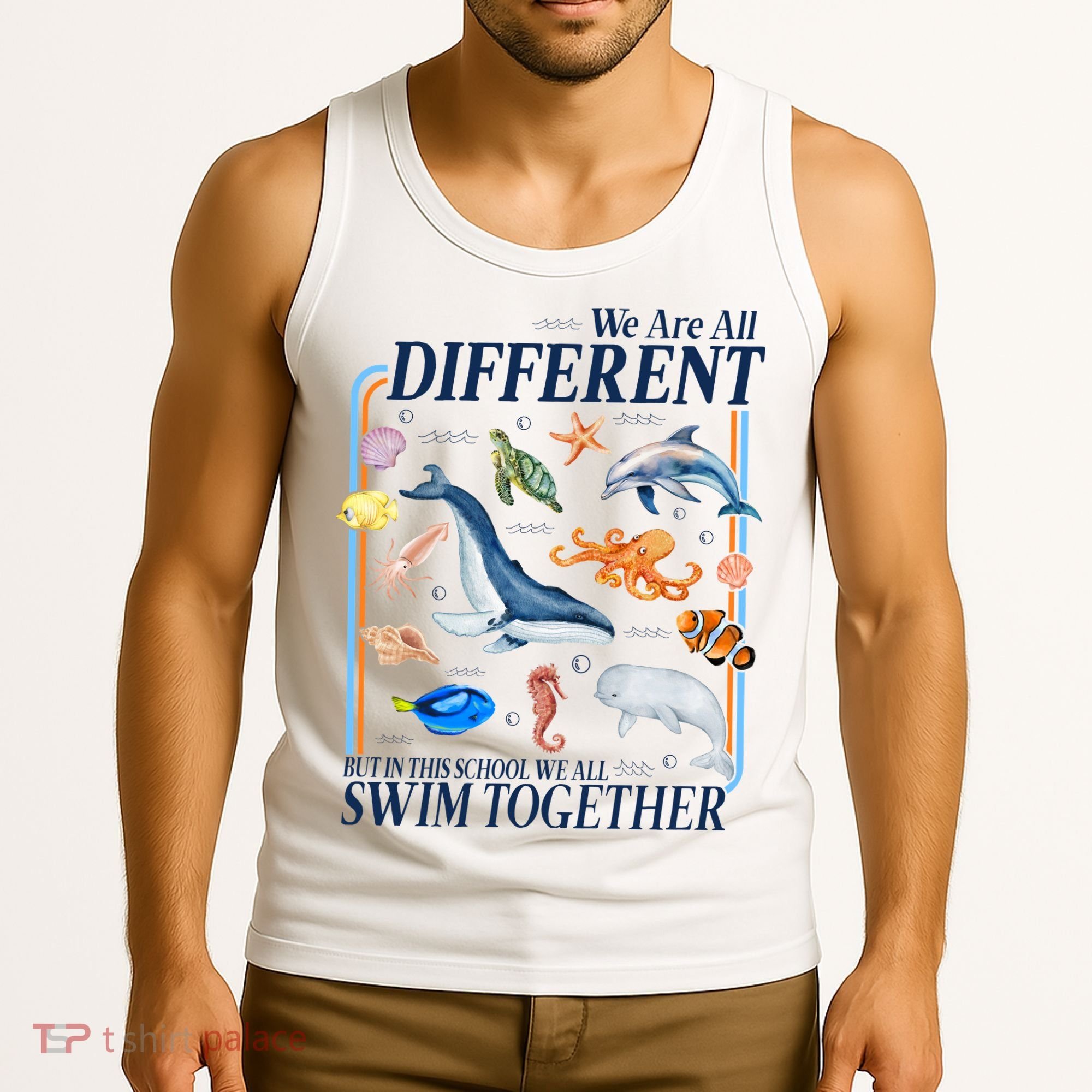 We Are All Different Swim Together Teacher Students Classmates Tank Top